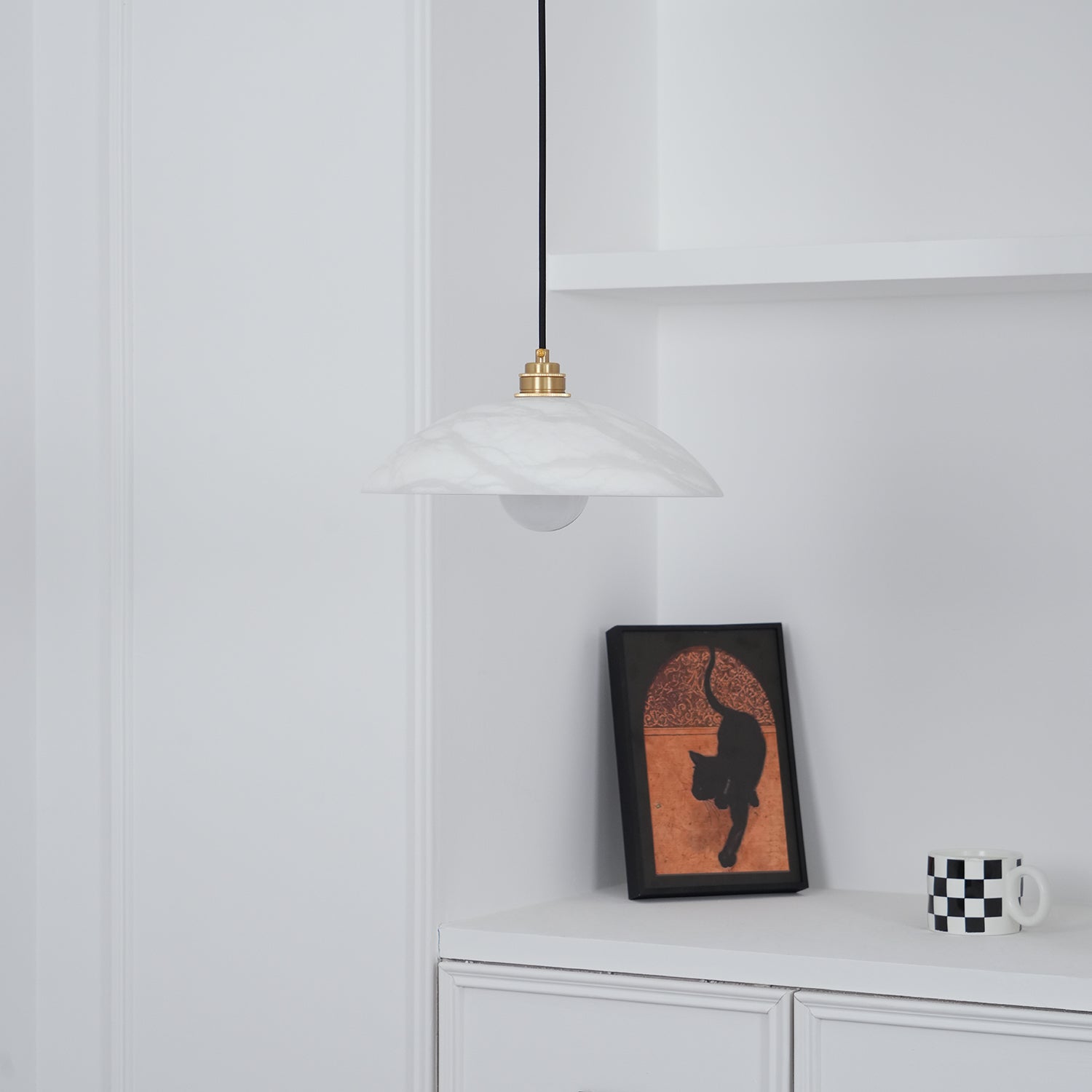 Pendant Light Alabaster Dome 15.7 in White Indoor Ceiling Kitchen Dining Room Hanging Fixture | Thomler