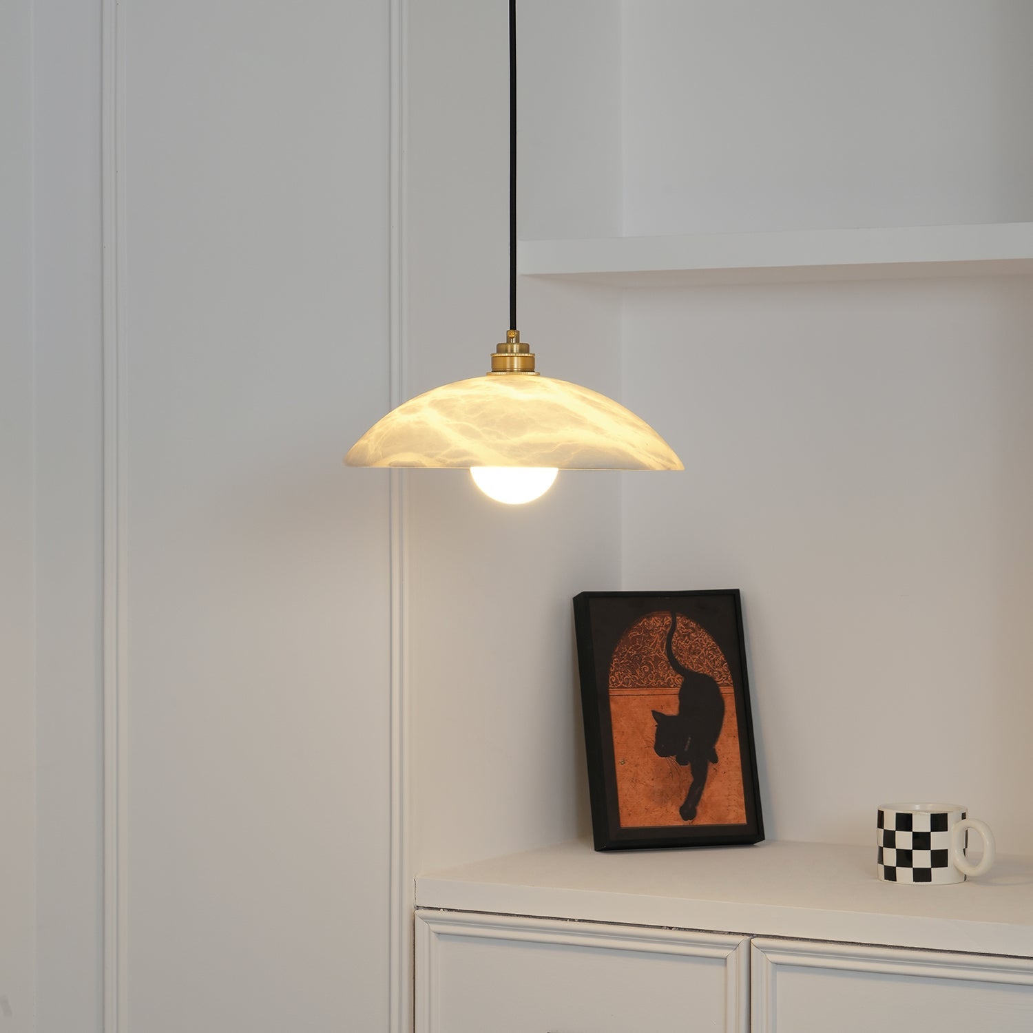 Pendant Light Alabaster Dome 15.7 in White Indoor Ceiling Kitchen Dining Room Hanging Fixture | Thomler