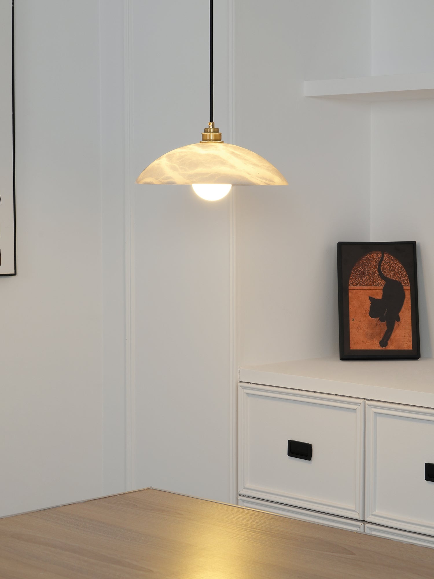 Pendant Light Alabaster Dome 15.7 in White Indoor Ceiling Kitchen Dining Room Hanging Fixture | Thomler