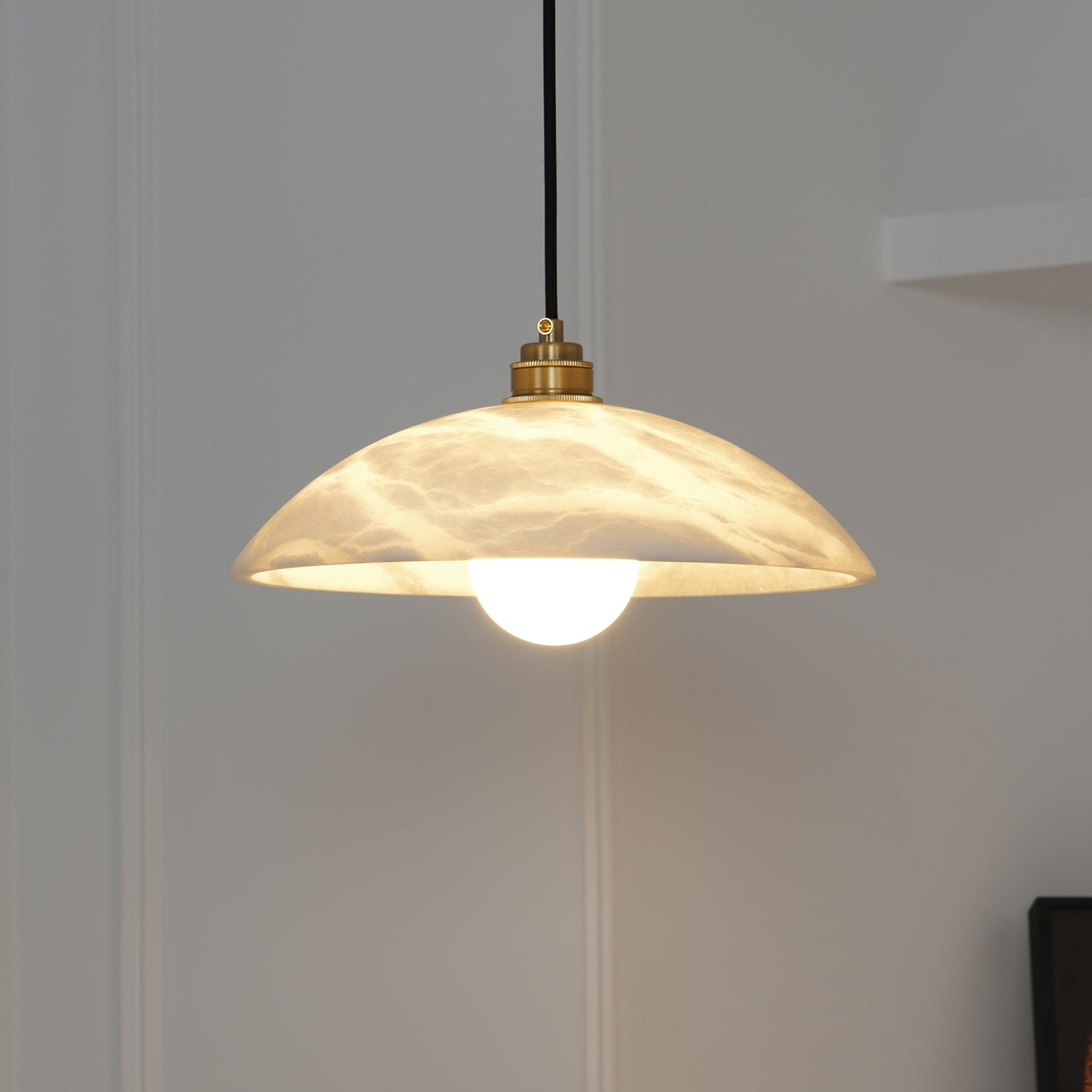 Pendant Light Alabaster Dome 15.7 in White Indoor Ceiling Kitchen Dining Room Hanging Fixture | Thomler