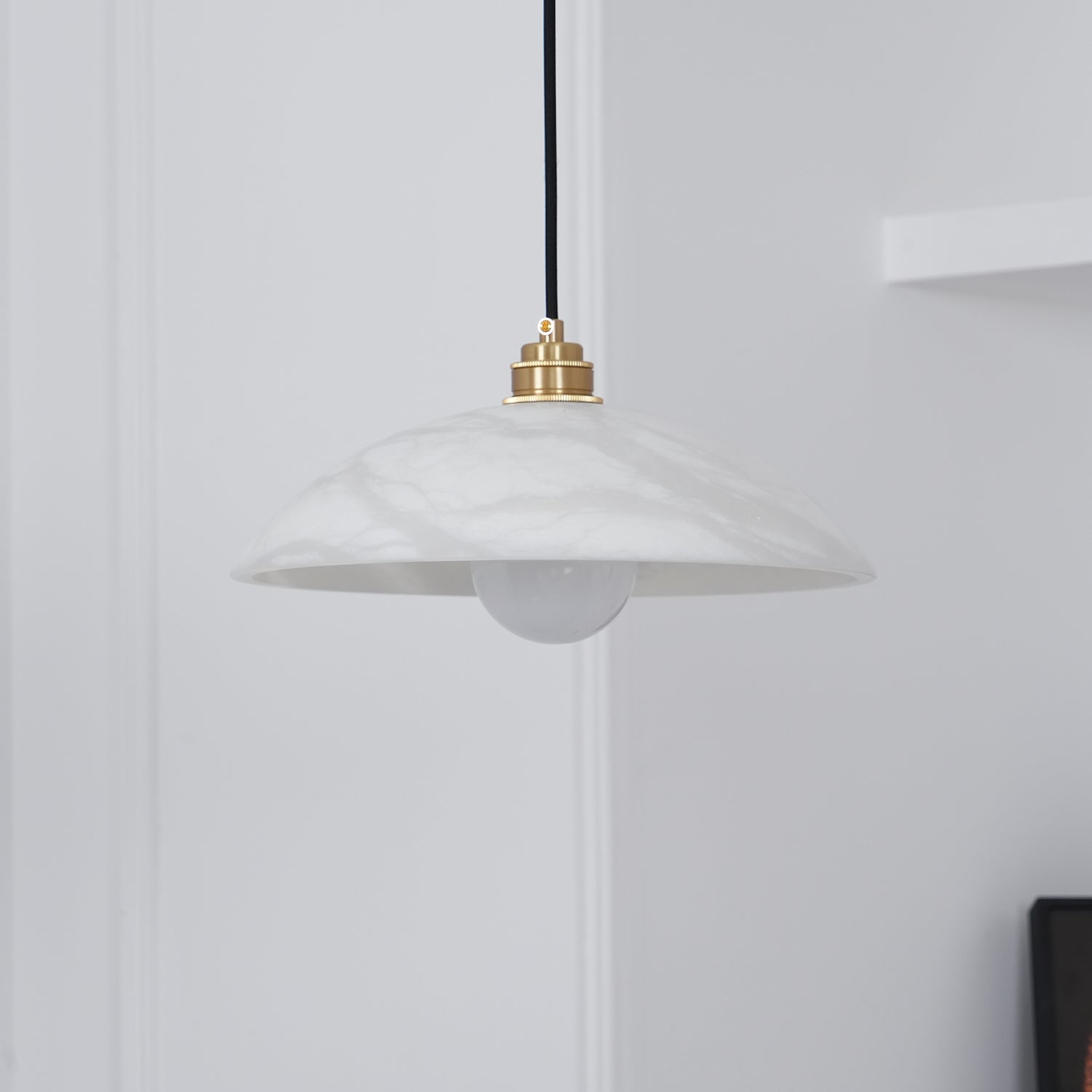 Pendant Light Alabaster Dome 15.7 in White Indoor Ceiling Kitchen Dining Room Hanging Fixture | Thomler