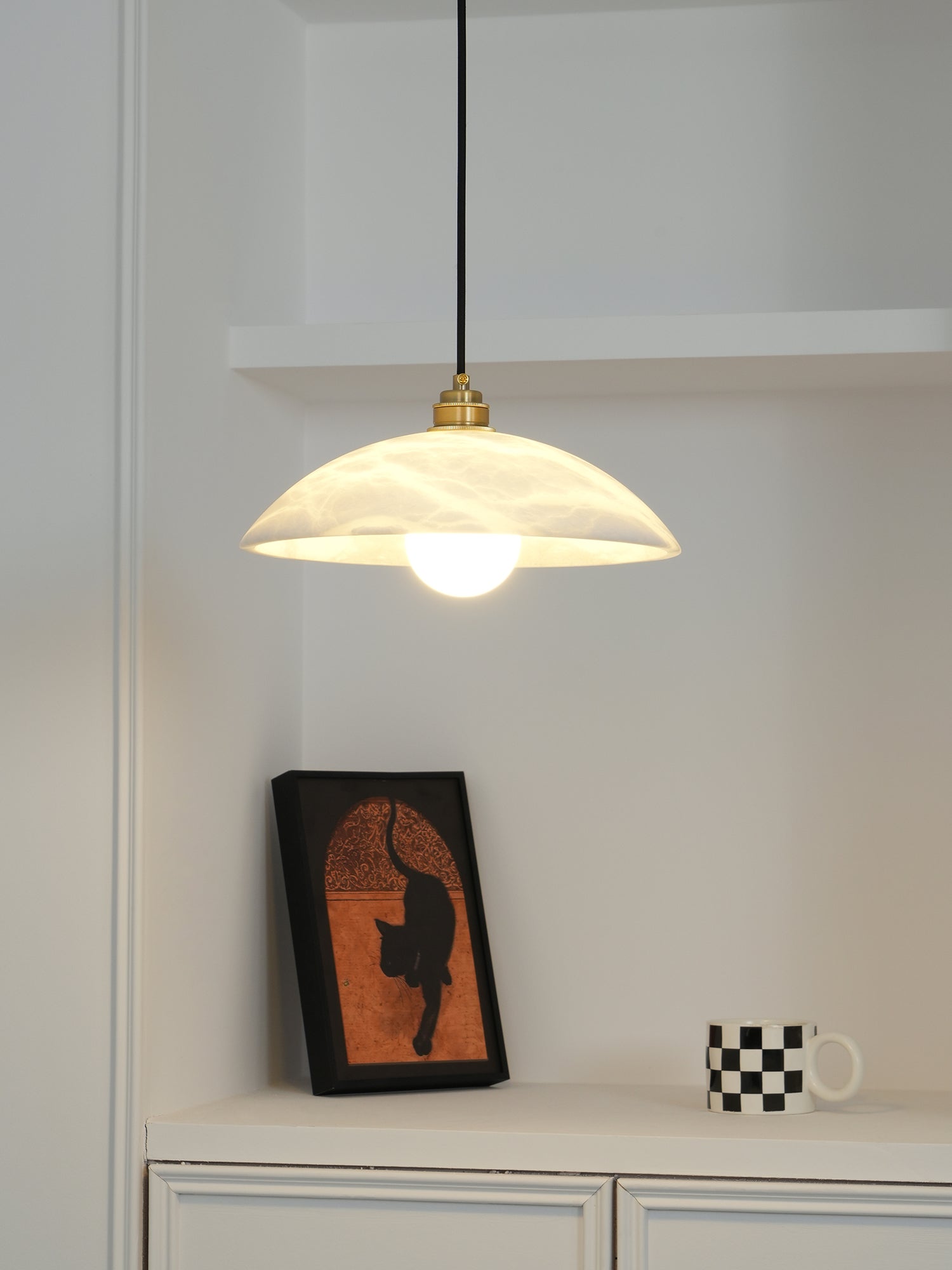 Pendant Light Alabaster Dome 15.7 in White Indoor Ceiling Kitchen Dining Room Hanging Fixture | Thomler