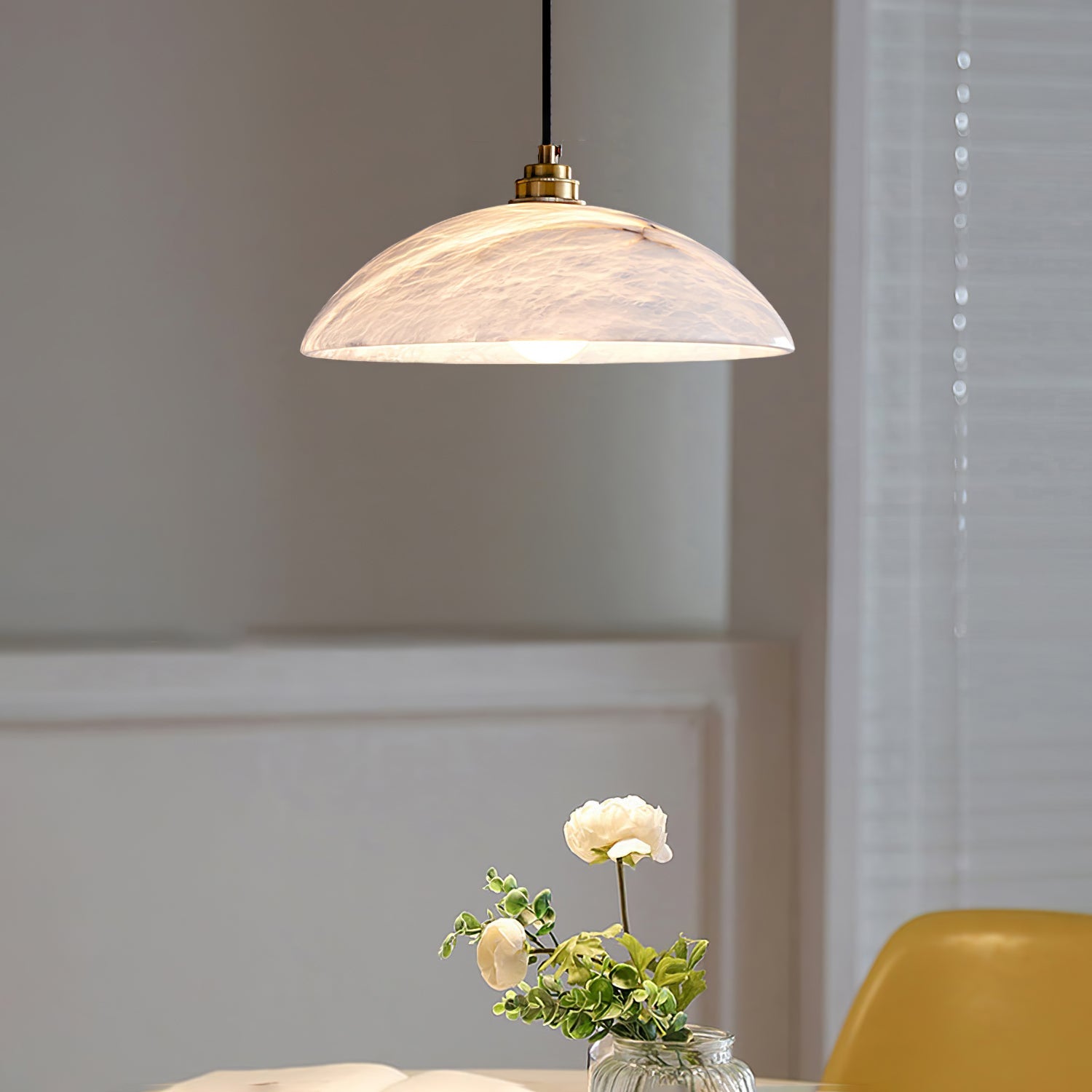 Pendant Light Alabaster Dome 15.7 in White Indoor Ceiling Kitchen Dining Room Hanging Fixture | Thomler