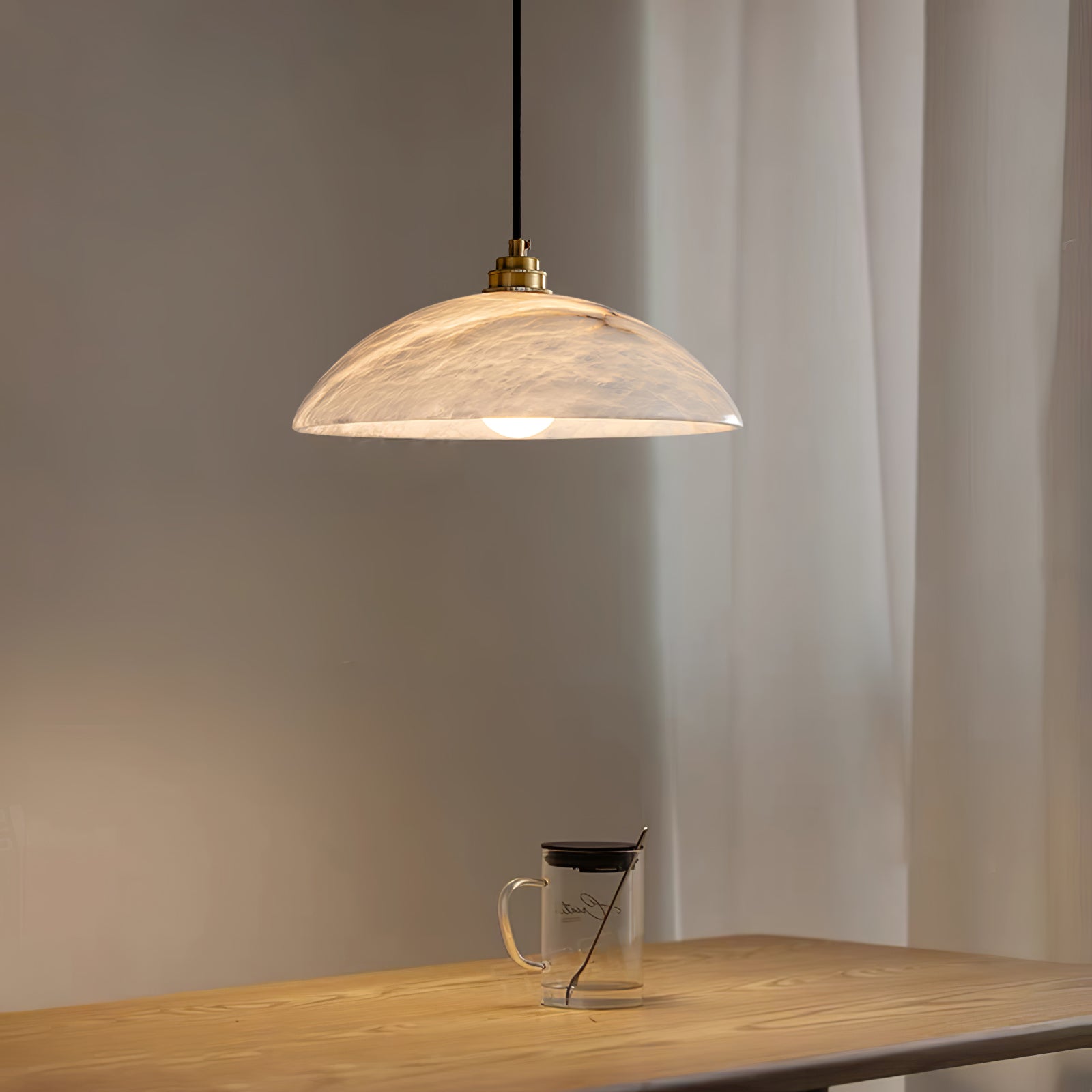 Pendant Light Alabaster Dome 15.7 in White Indoor Ceiling Kitchen Dining Room Hanging Fixture | Thomler