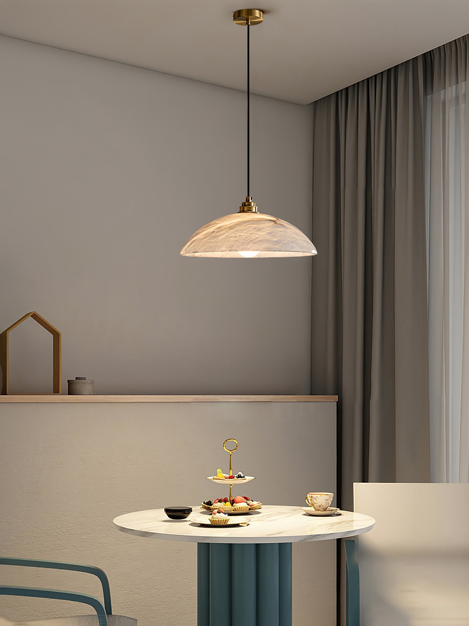 Pendant Light Alabaster Dome 15.7 in White Indoor Ceiling Kitchen Dining Room Hanging Fixture | Thomler