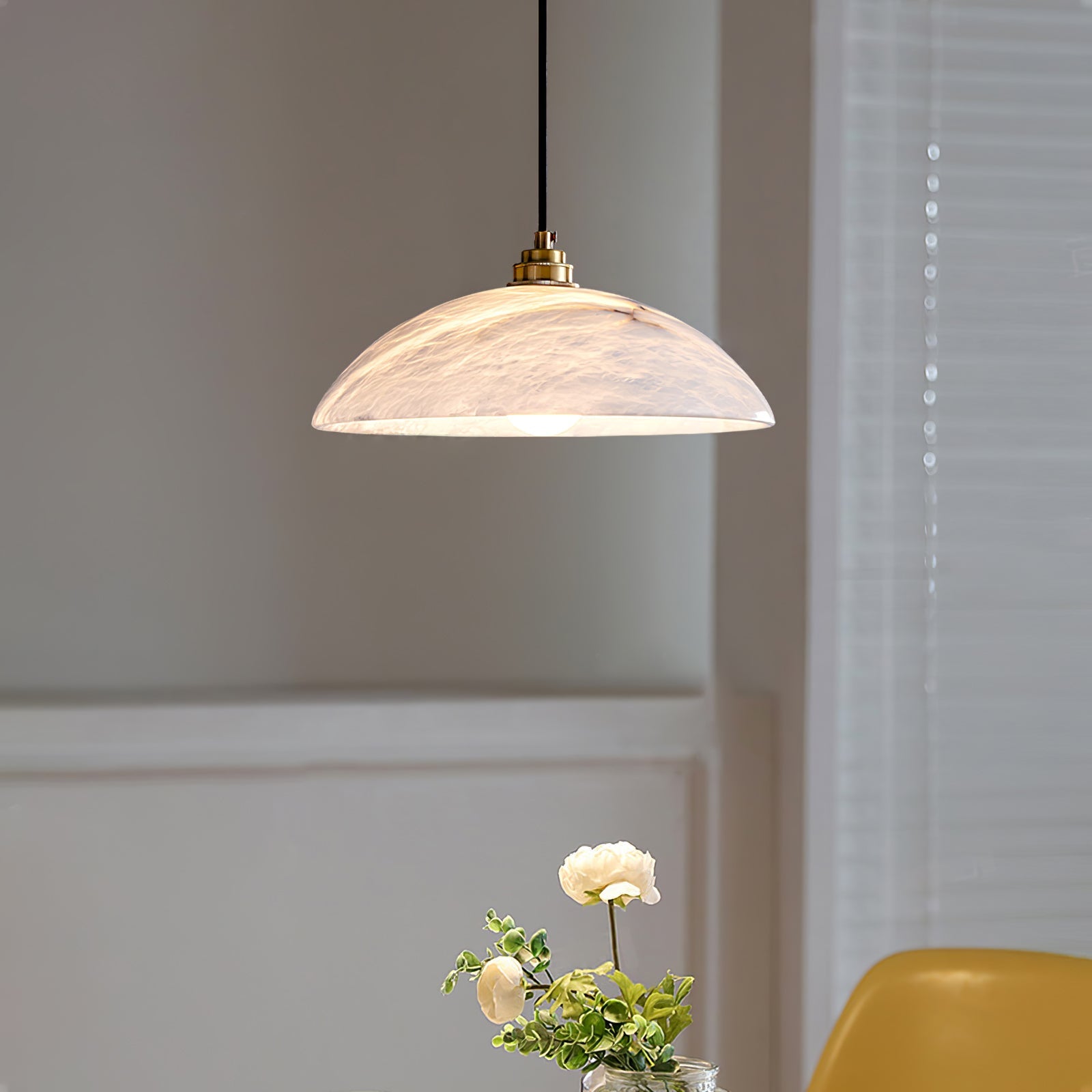 Pendant Light Alabaster Dome 15.7 in White Indoor Ceiling Kitchen Dining Room Hanging Fixture | Thomler