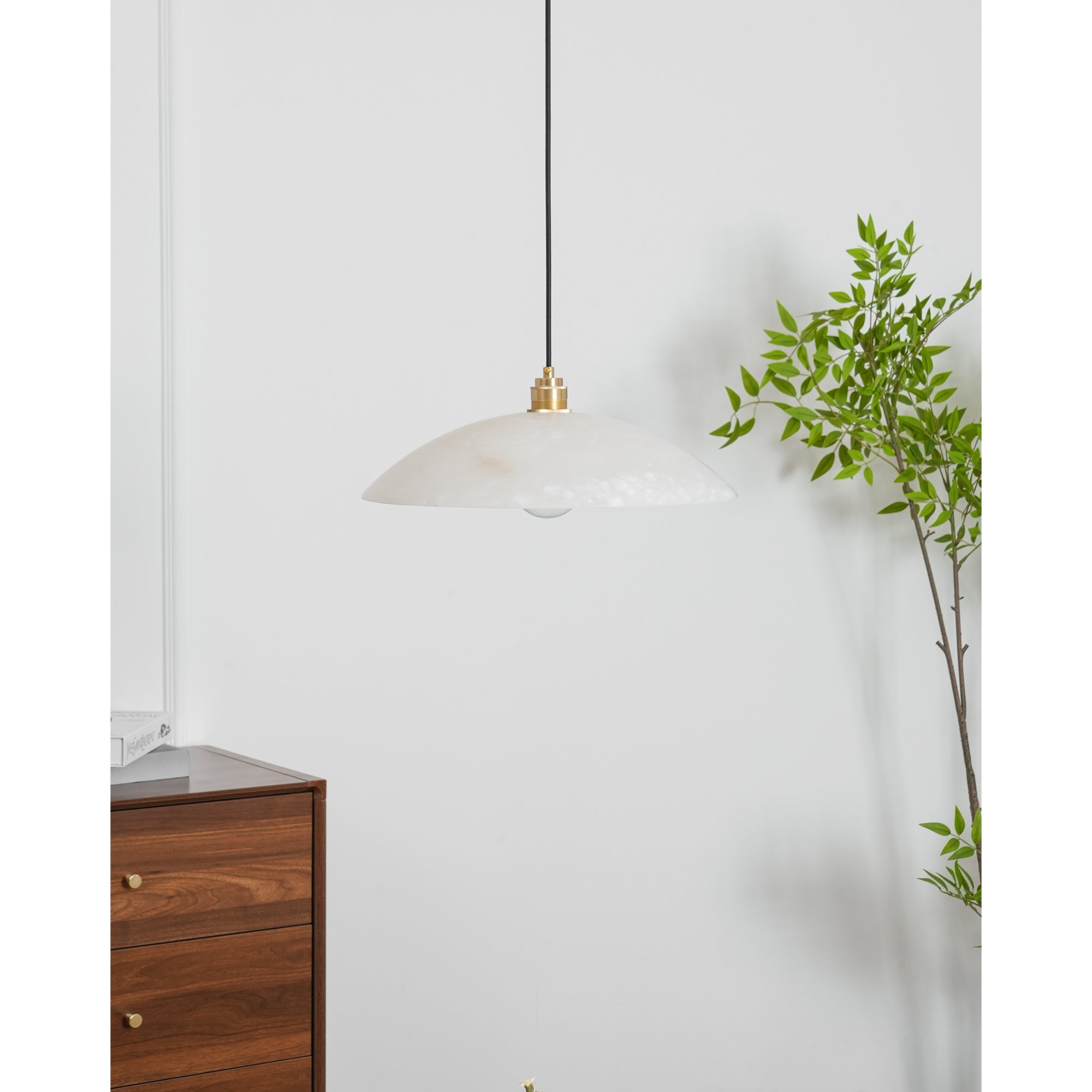 Pendant Light Alabaster Dome 15.7 in White Indoor Ceiling Kitchen Dining Room Hanging Fixture | Thomler