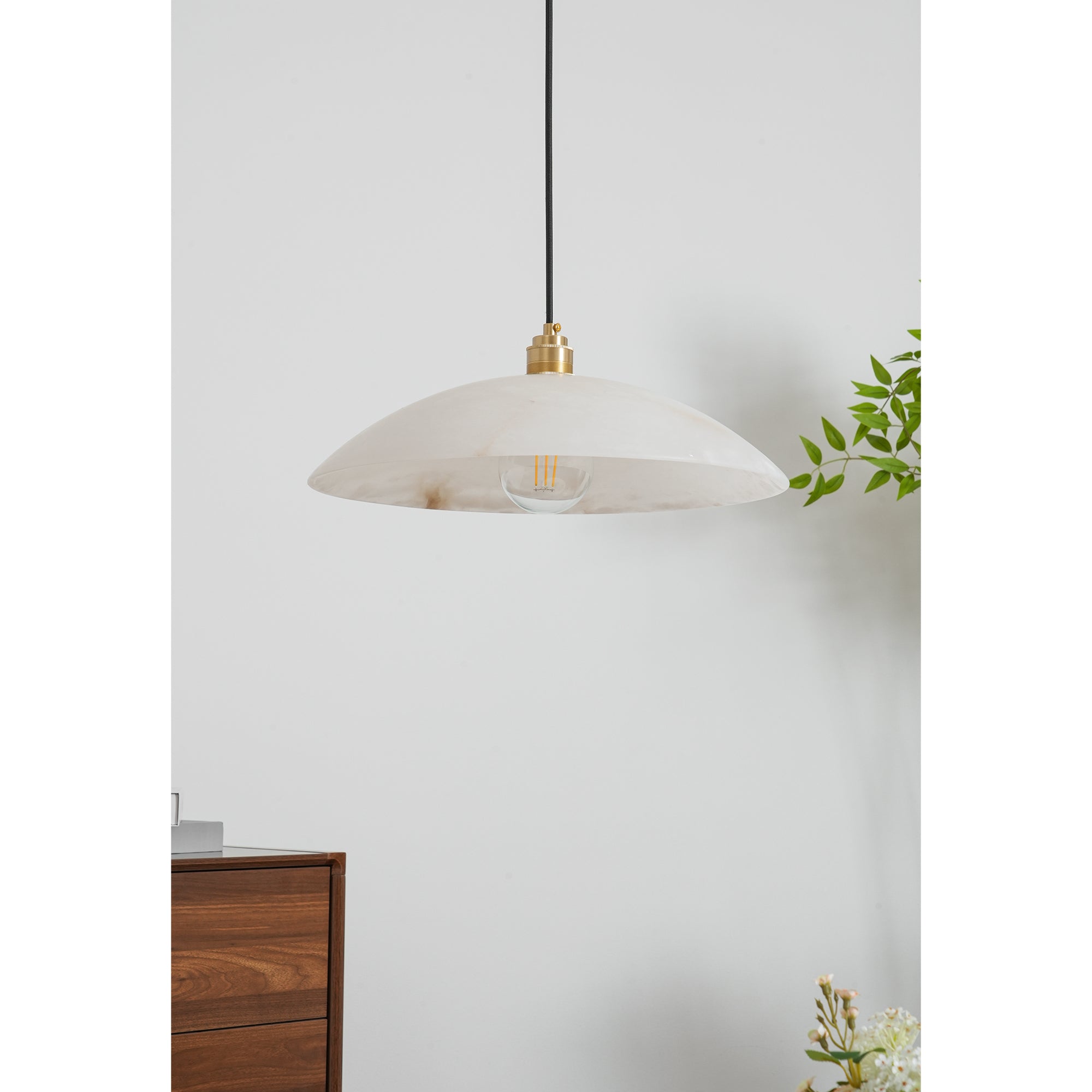 Pendant Light Alabaster Dome 15.7 in White Indoor Ceiling Kitchen Dining Room Hanging Fixture | Thomler