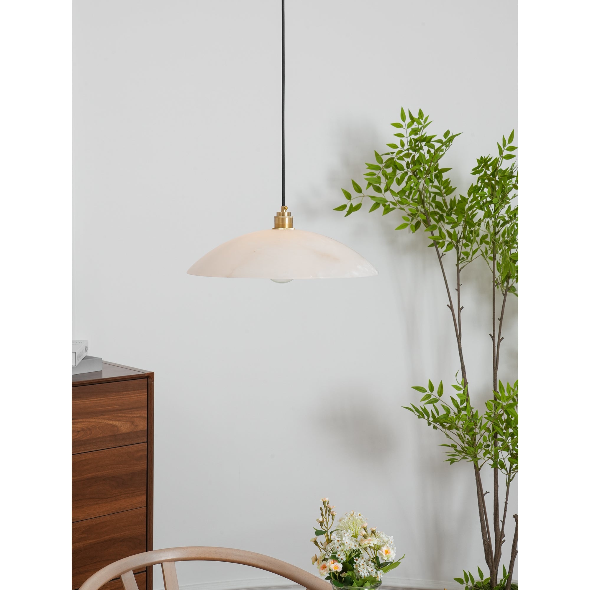Pendant Light Alabaster Dome 15.7 in White Indoor Ceiling Kitchen Dining Room Hanging Fixture | Thomler