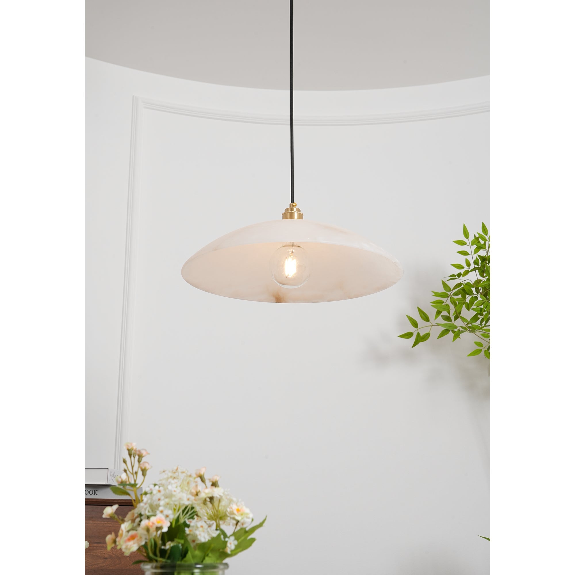 Pendant Light Alabaster Dome 15.7 in White Indoor Ceiling Kitchen Dining Room Hanging Fixture | Thomler