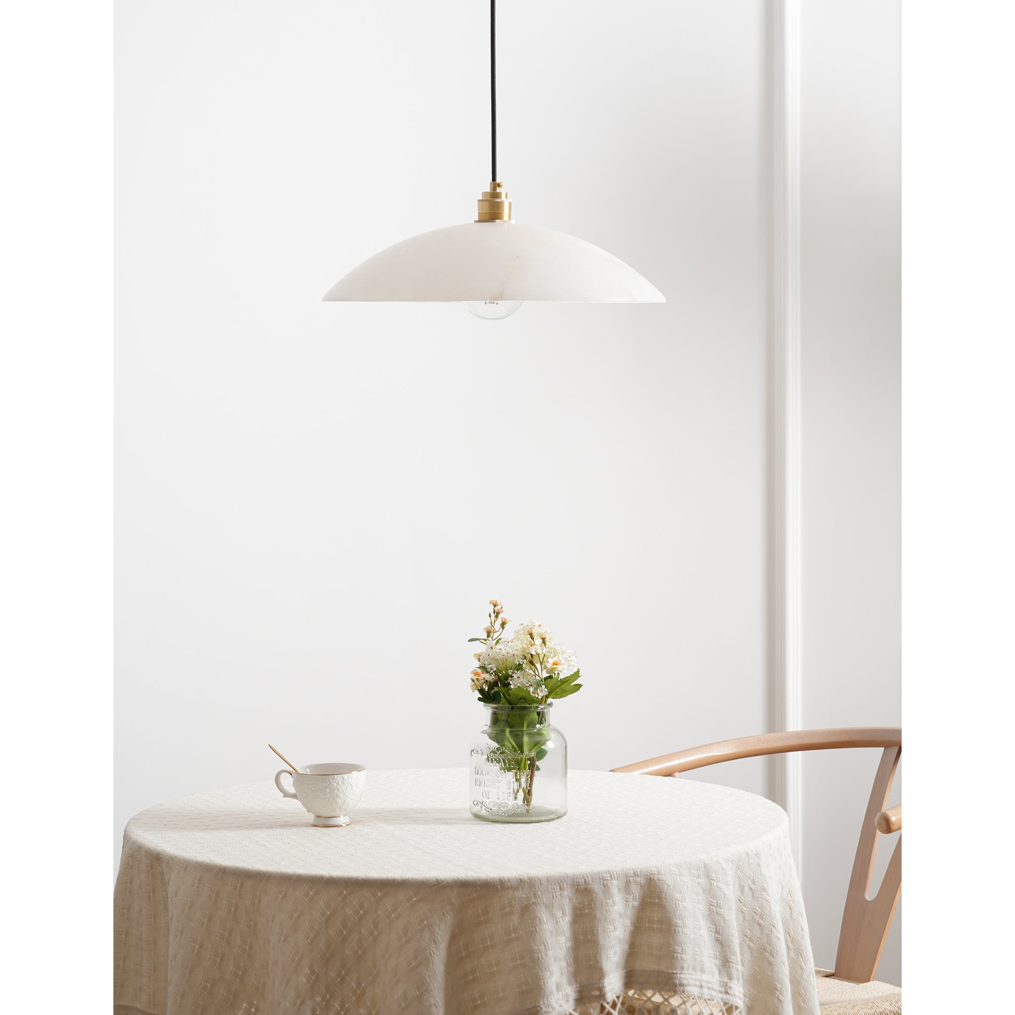 Pendant Light Alabaster Dome 15.7 in White Indoor Ceiling Kitchen Dining Room Hanging Fixture | Thomler