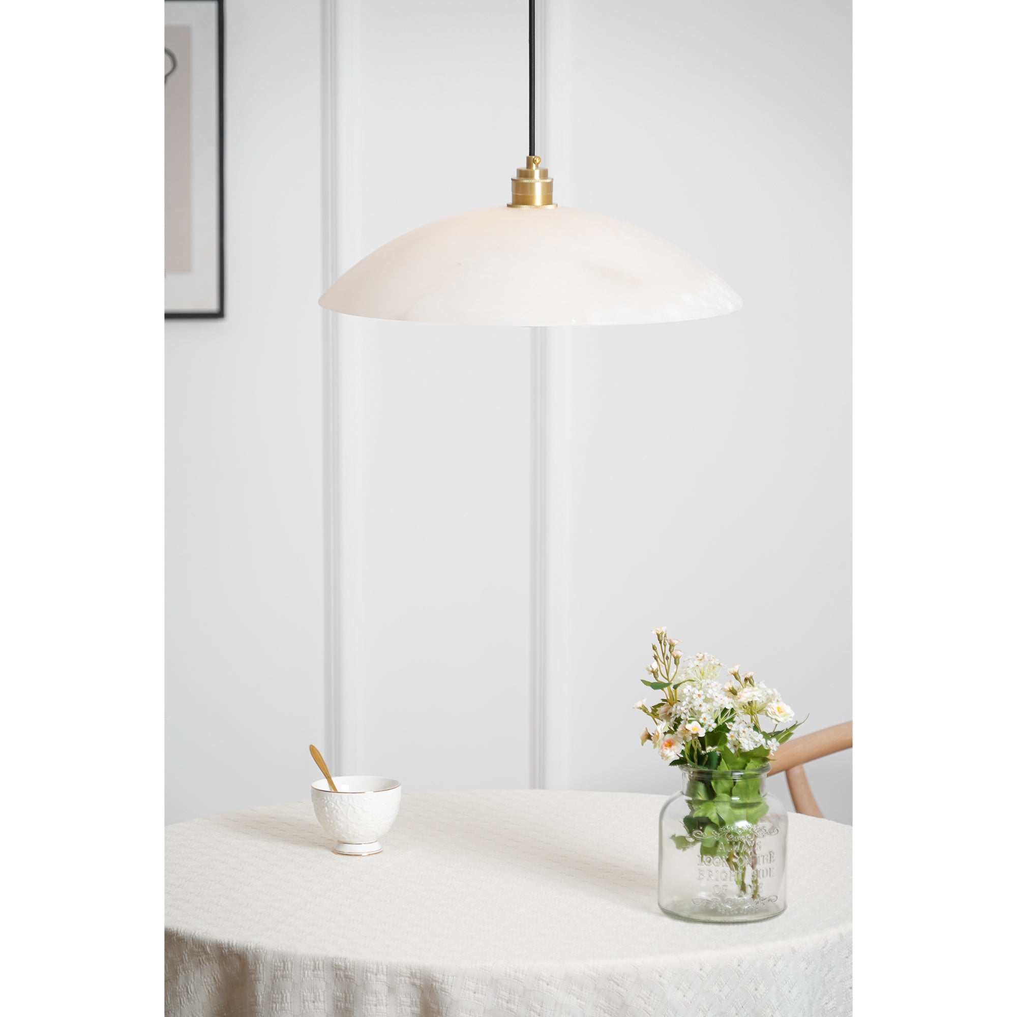Pendant Light Alabaster Dome 15.7 in White Indoor Ceiling Kitchen Dining Room Hanging Fixture | Thomler