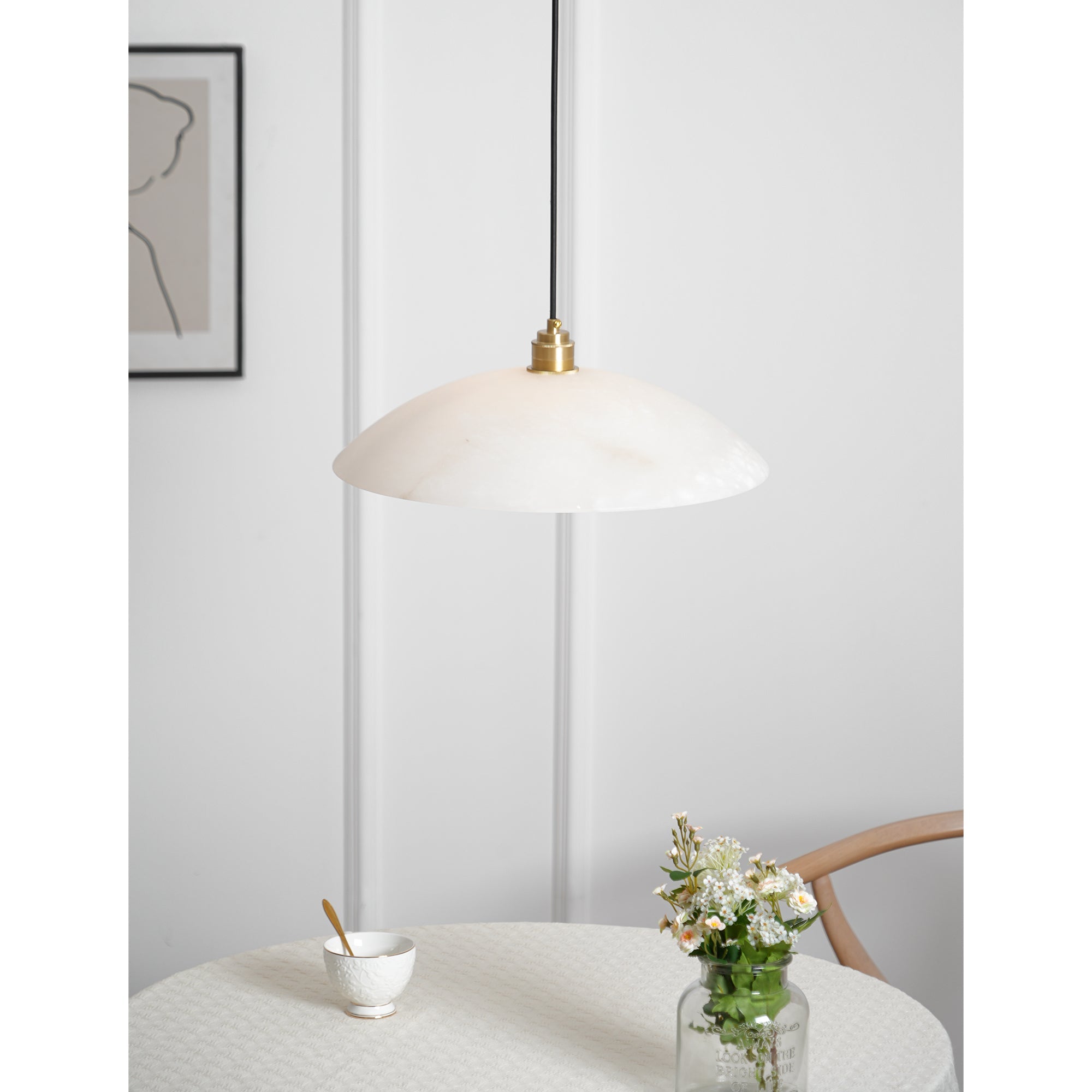 Pendant Light Alabaster Dome 15.7 in White Indoor Ceiling Kitchen Dining Room Hanging Fixture | Thomler