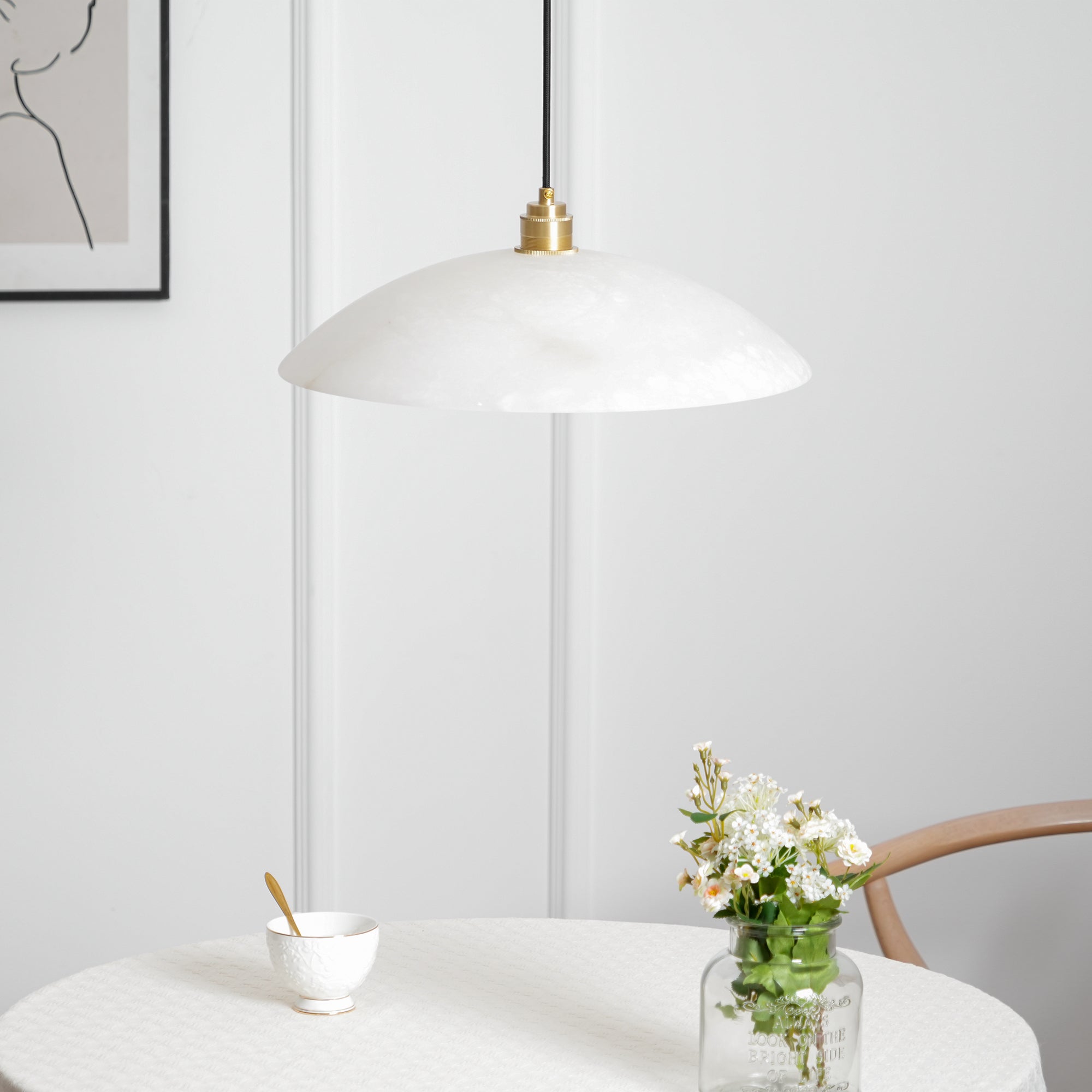 Pendant Light Alabaster Dome 15.7 in White Indoor Ceiling Kitchen Dining Room Hanging Fixture | Thomler