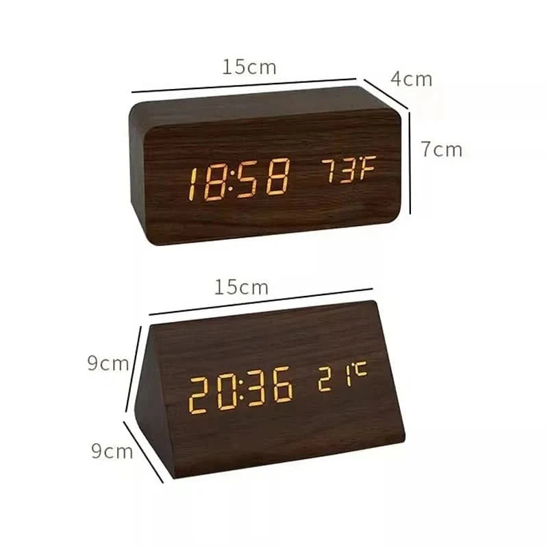 Digital Alarm Clock with Wood-Grain Finish – 3 Alarms, Temperature Display & Adjustable LED Brightness for Bedroom, Desk & Nightstand | Thomler