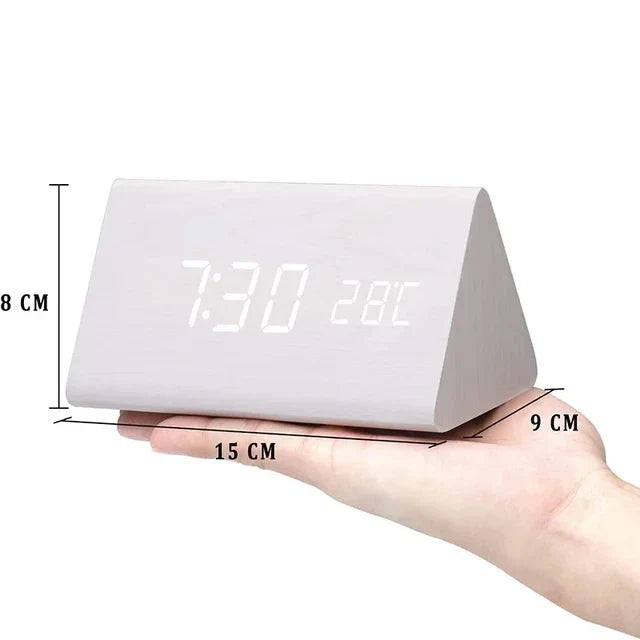 Voice-Activated Digital Alarm Clock with LED Temperature Display, Wood Grain Finish for Bedroom Nightstand, Triple Alarm System for Heavy | Thomler
