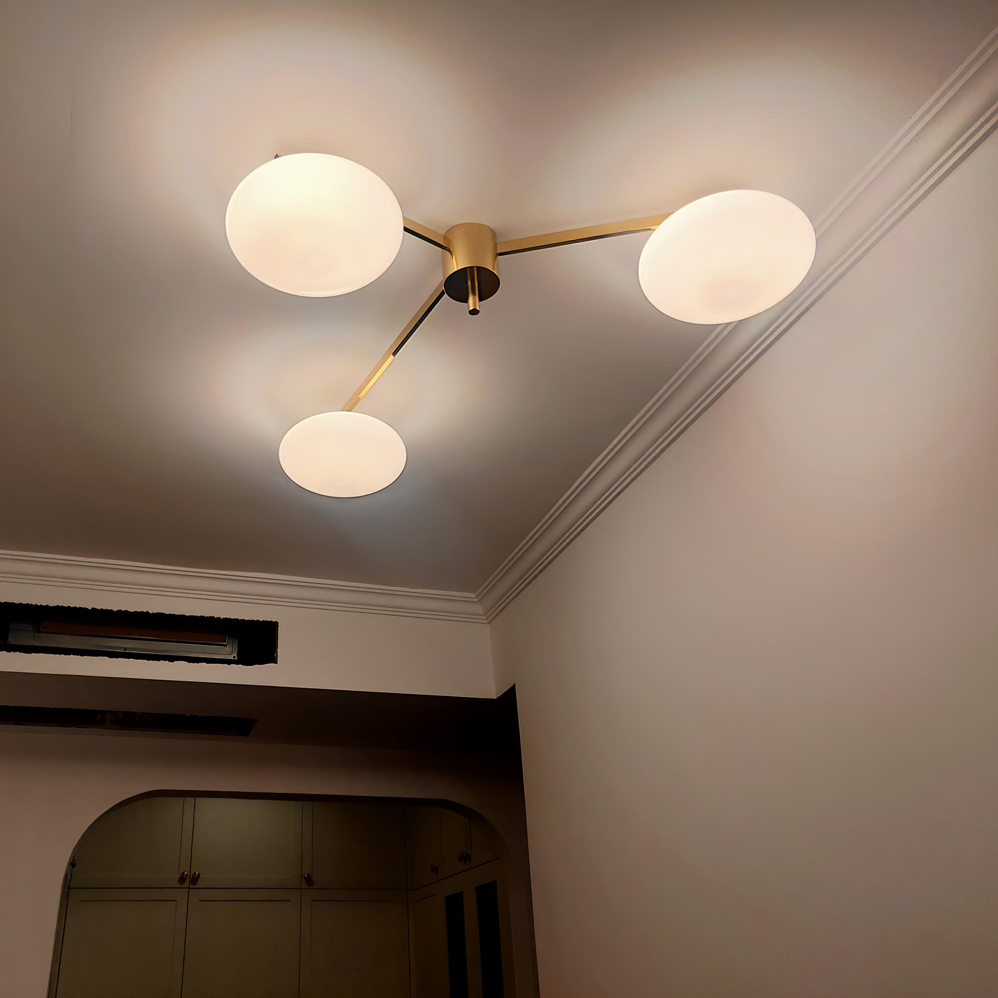 Ceiling Light Brass 44.9 in 5 Head Opal Glass Flush Mount Bedroom Kitchen Art Deco Modern Lighting Fixture | Thomler