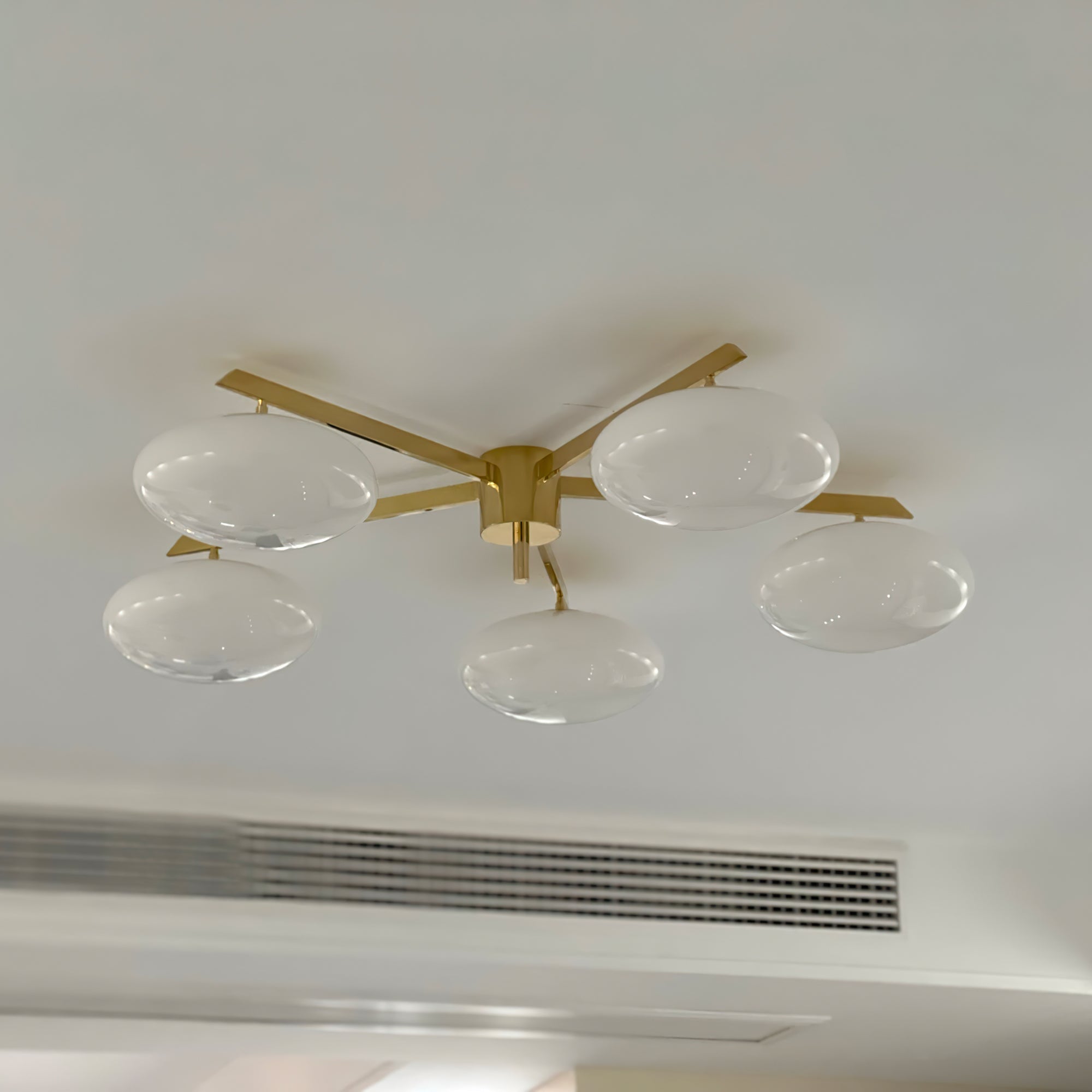 Ceiling Light Brass 44.9 in 5 Head Opal Glass Flush Mount Bedroom Kitchen Art Deco Modern Lighting Fixture | Thomler