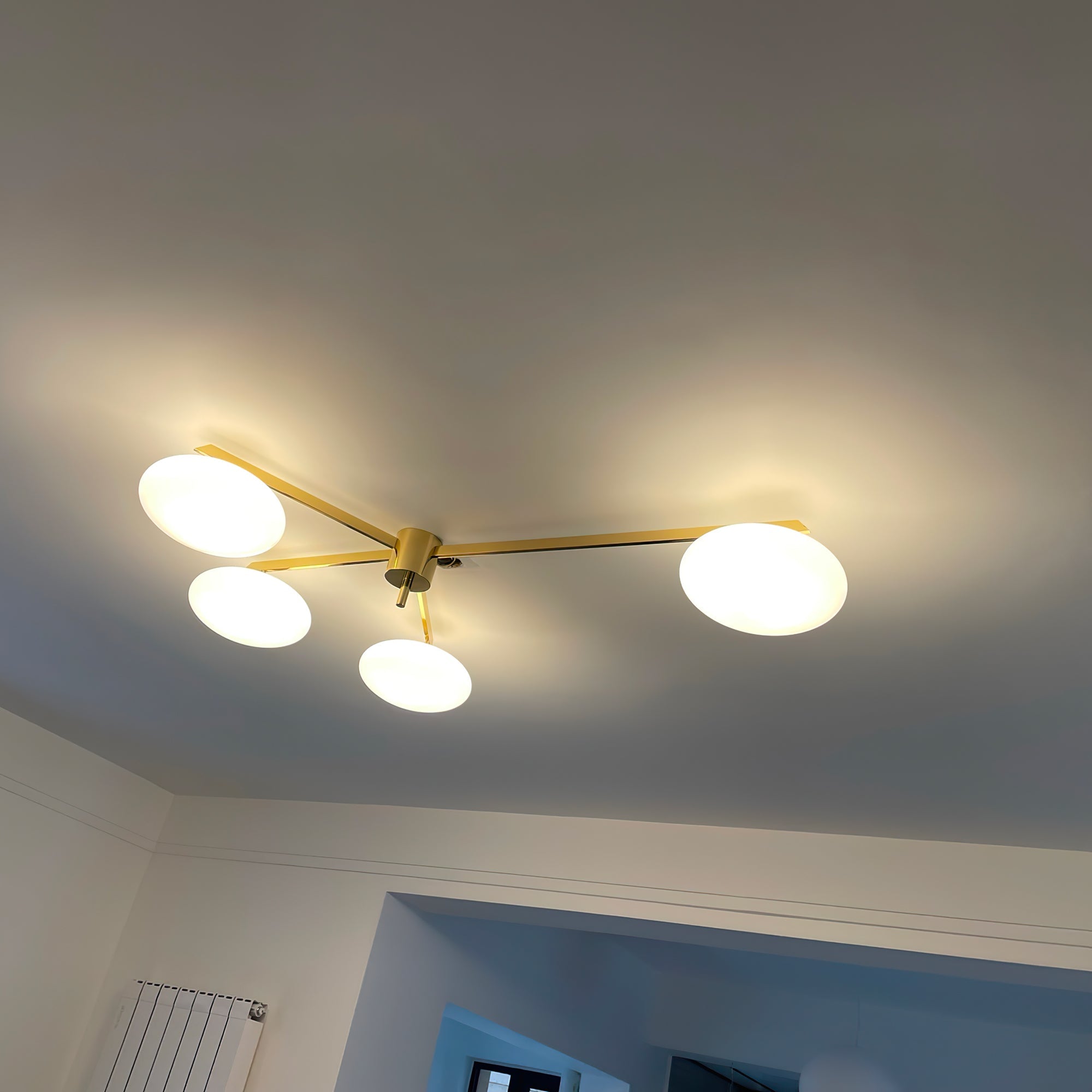Ceiling Light Brass 44.9 in 5 Head Opal Glass Flush Mount Bedroom Kitchen Art Deco Modern Lighting Fixture | Thomler