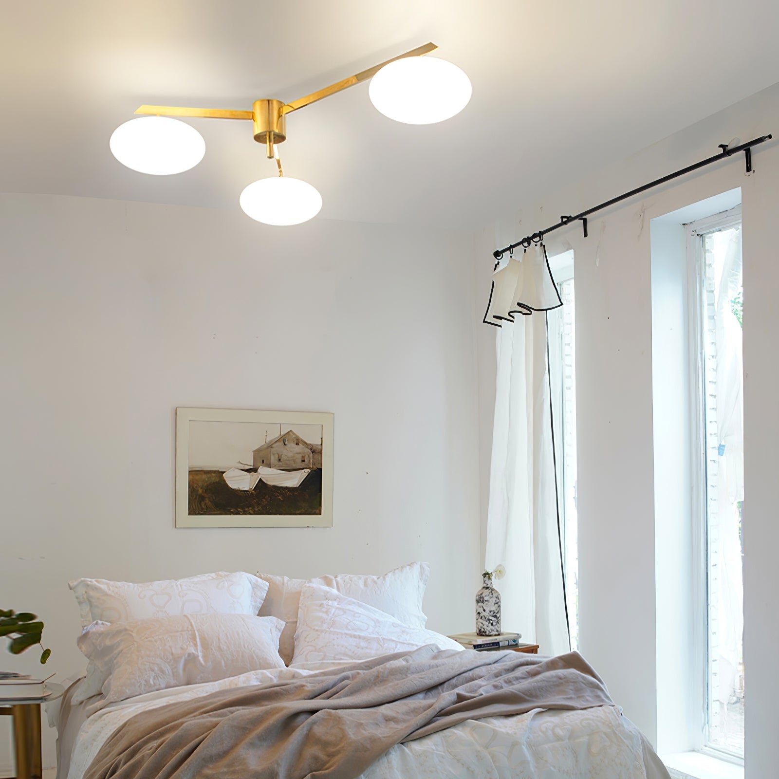 Ceiling Light Brass 44.9 in 5 Head Opal Glass Flush Mount Bedroom Kitchen Art Deco Modern Lighting Fixture | Thomler