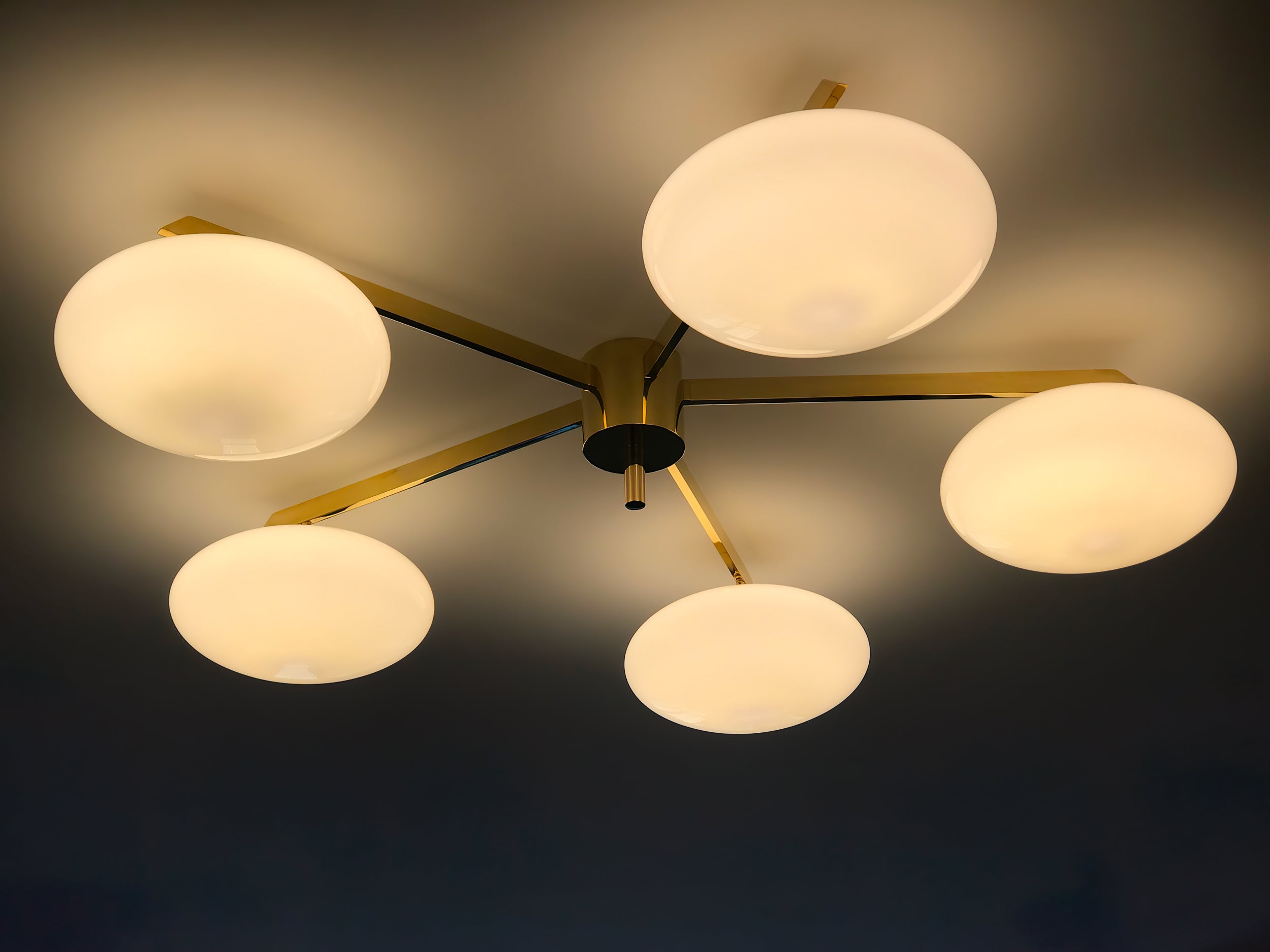 Ceiling Light Brass 44.9 in 5 Head Opal Glass Flush Mount Bedroom Kitchen Art Deco Modern Lighting Fixture | Thomler