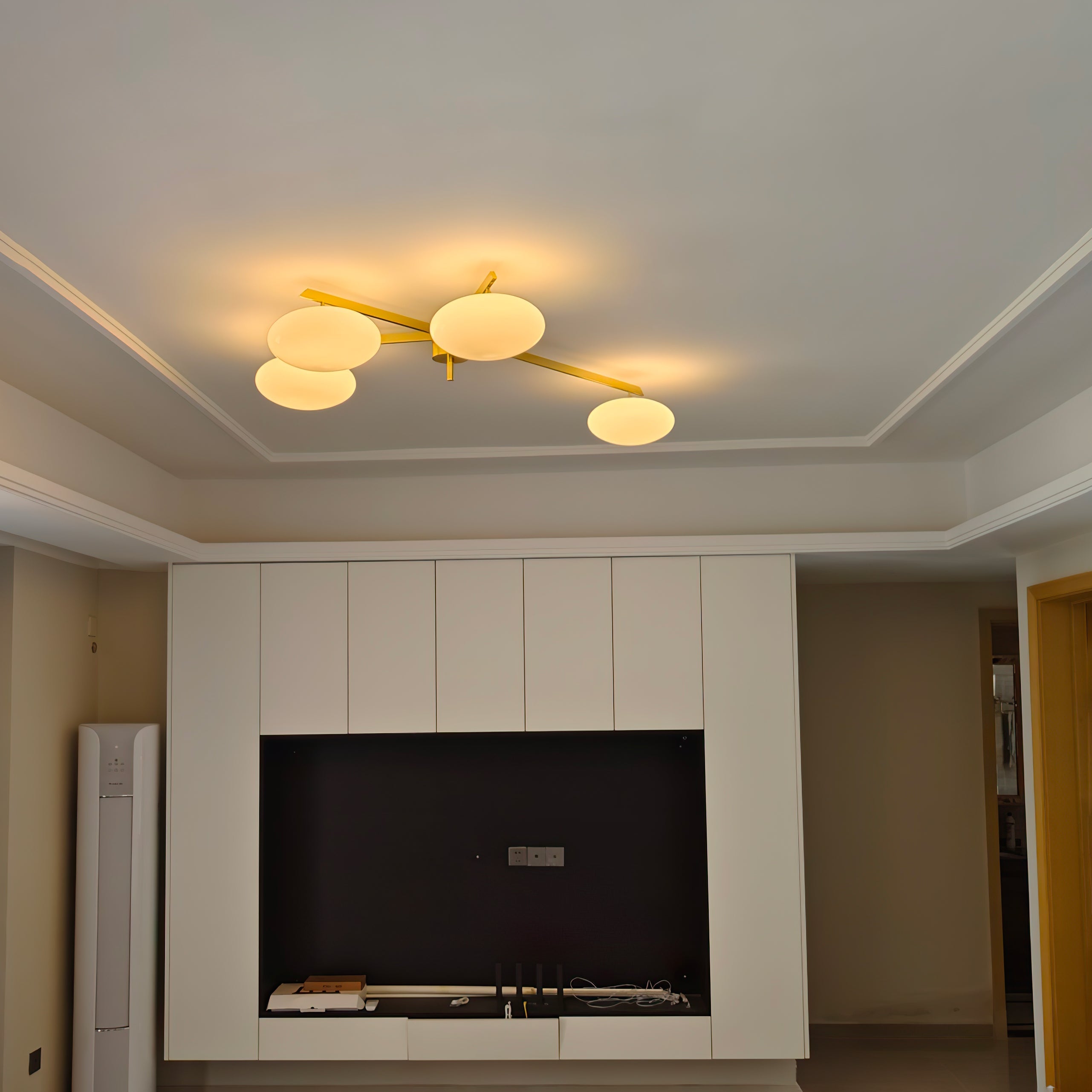 Ceiling Light Brass 44.9 in 5 Head Opal Glass Flush Mount Bedroom Kitchen Art Deco Modern Lighting Fixture | Thomler