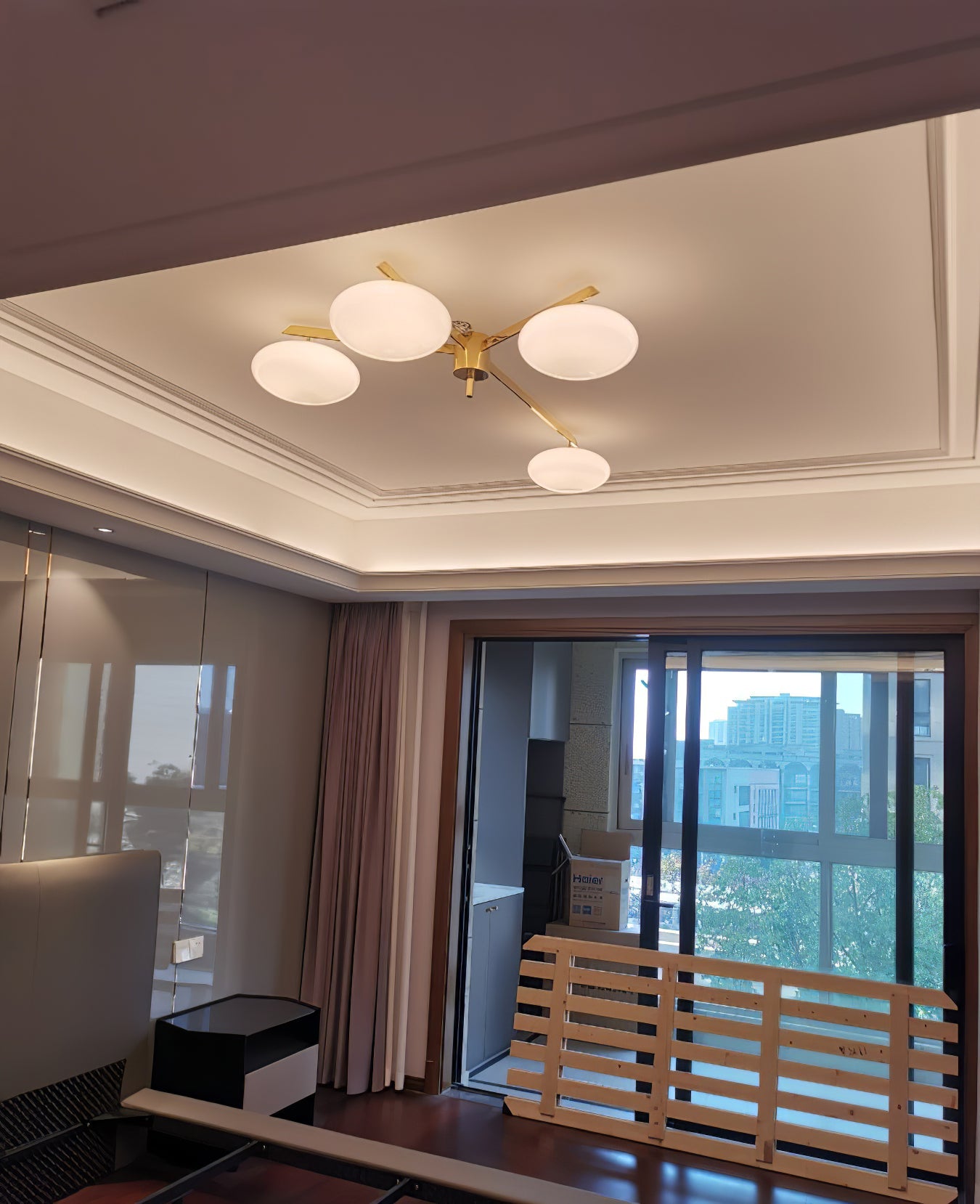 Ceiling Light Brass 44.9 in 5 Head Opal Glass Flush Mount Bedroom Kitchen Art Deco Modern Lighting Fixture | Thomler