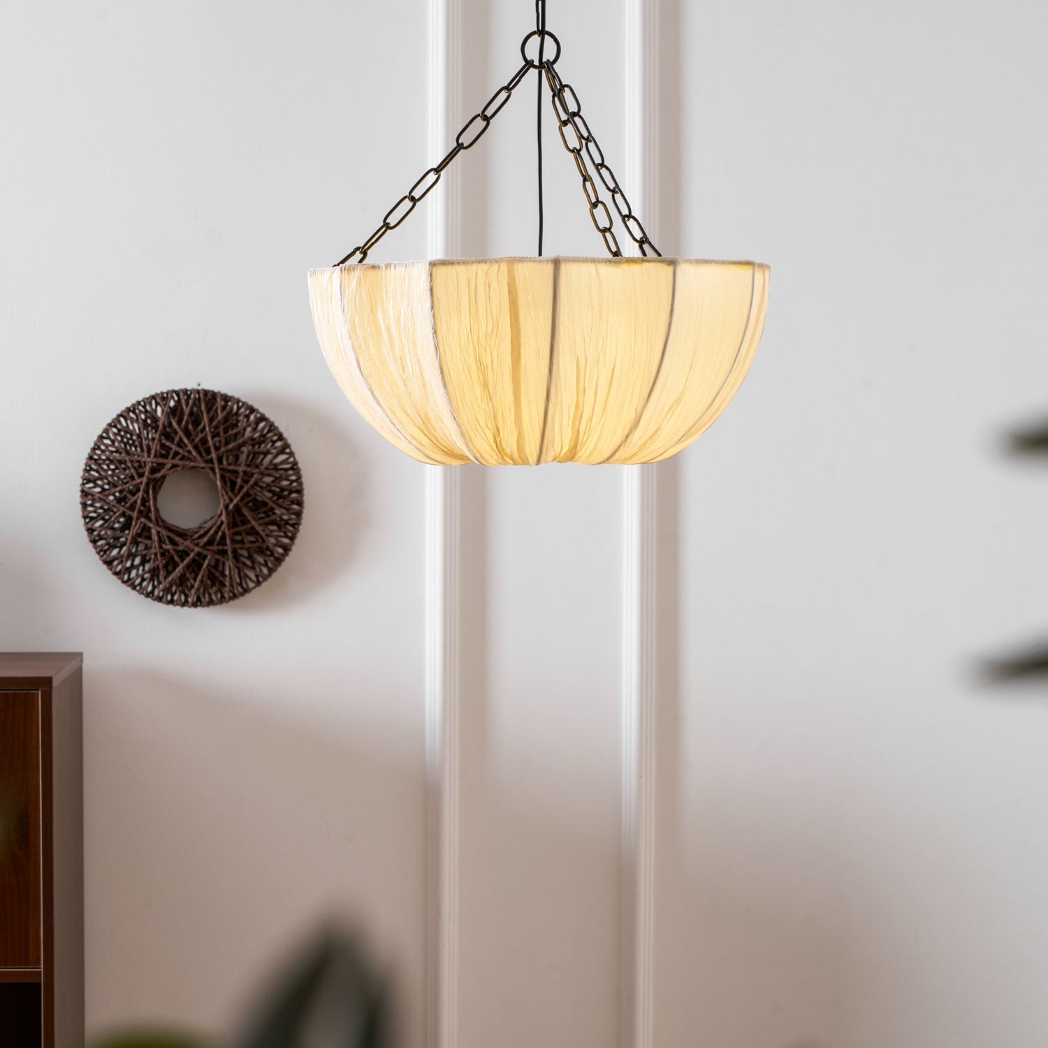 Pendant Light Fabric Bowl Shade 15.7 in Adjustable Dining Room Kitchen Island Hanging Lamp Soft Ambient Lighting | Thomler
