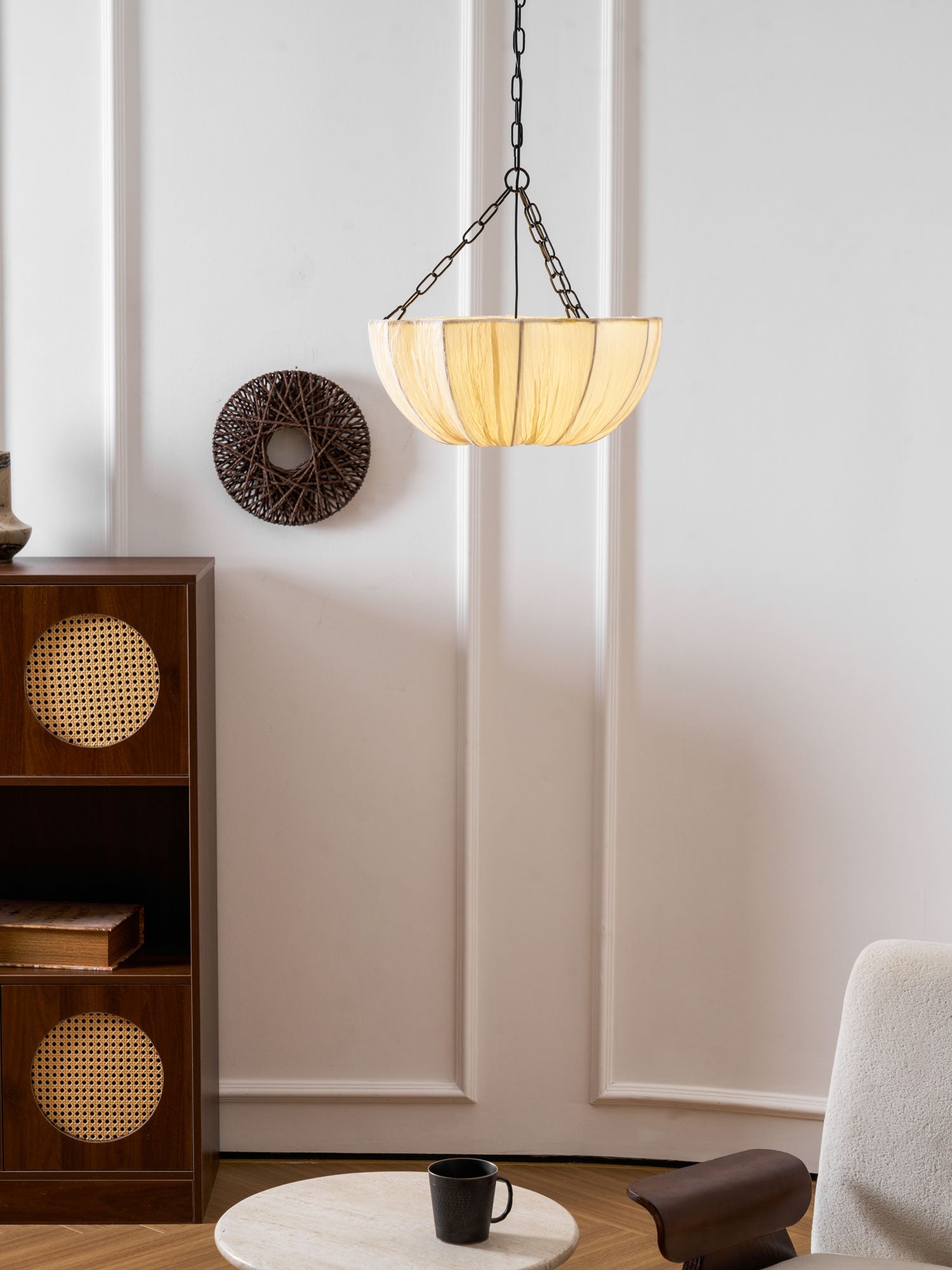 Pendant Light Fabric Bowl Shade 15.7 in Adjustable Dining Room Kitchen Island Hanging Lamp Soft Ambient Lighting | Thomler