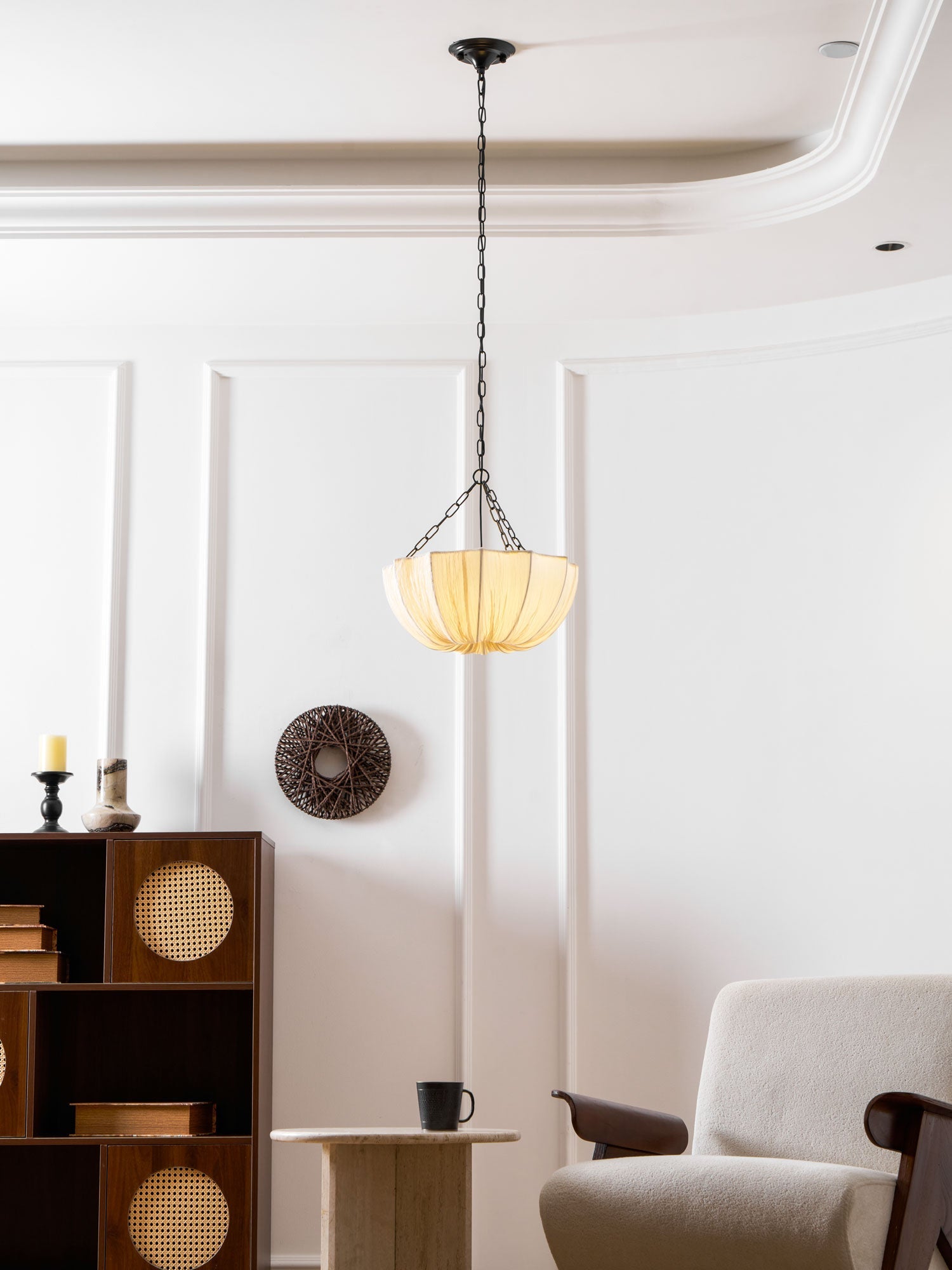 Pendant Light Fabric Bowl Shade 15.7 in Adjustable Dining Room Kitchen Island Hanging Lamp Soft Ambient Lighting | Thomler