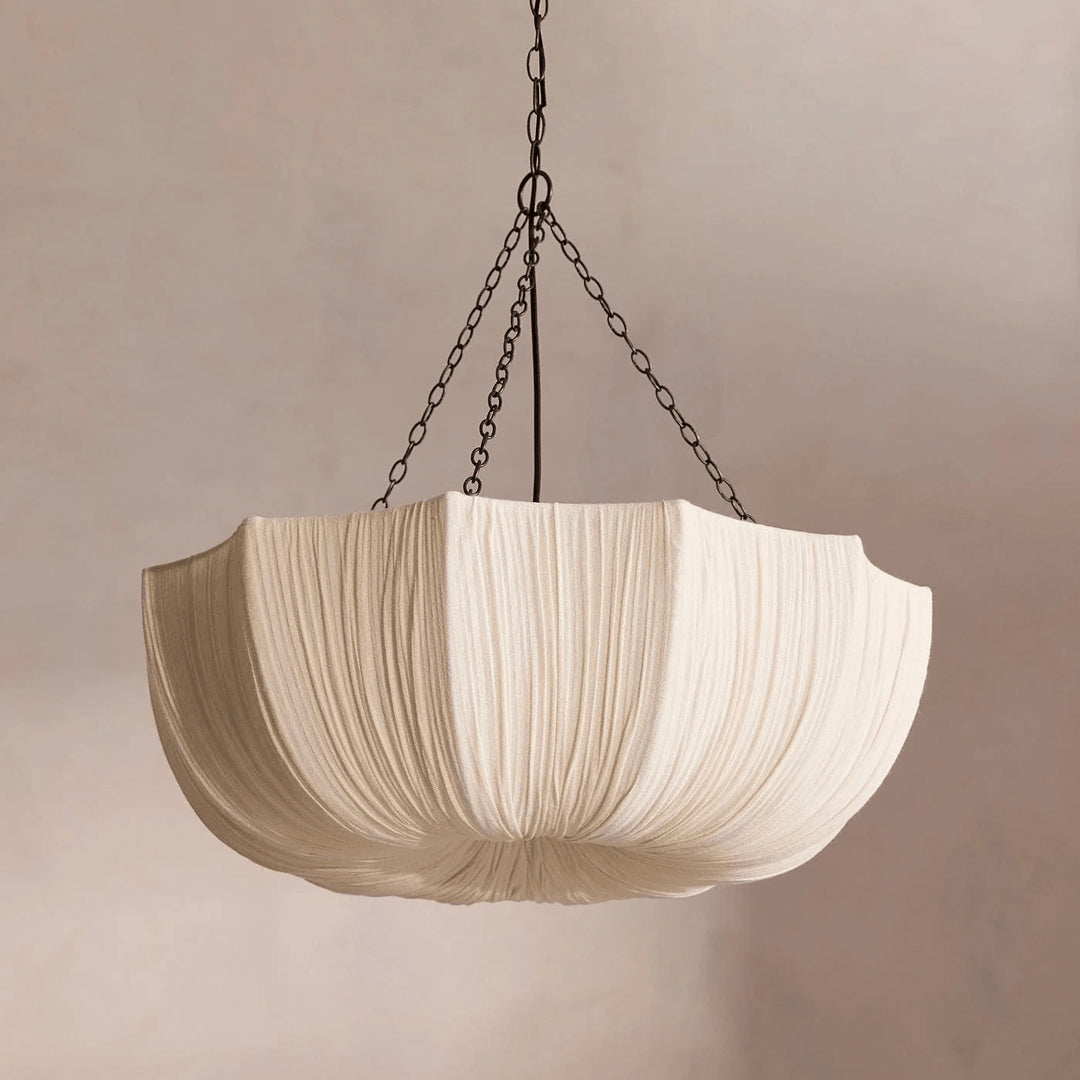 Pendant Light Fabric Bowl Shade 15.7 in Adjustable Dining Room Kitchen Island Hanging Lamp Soft Ambient Lighting | Thomler