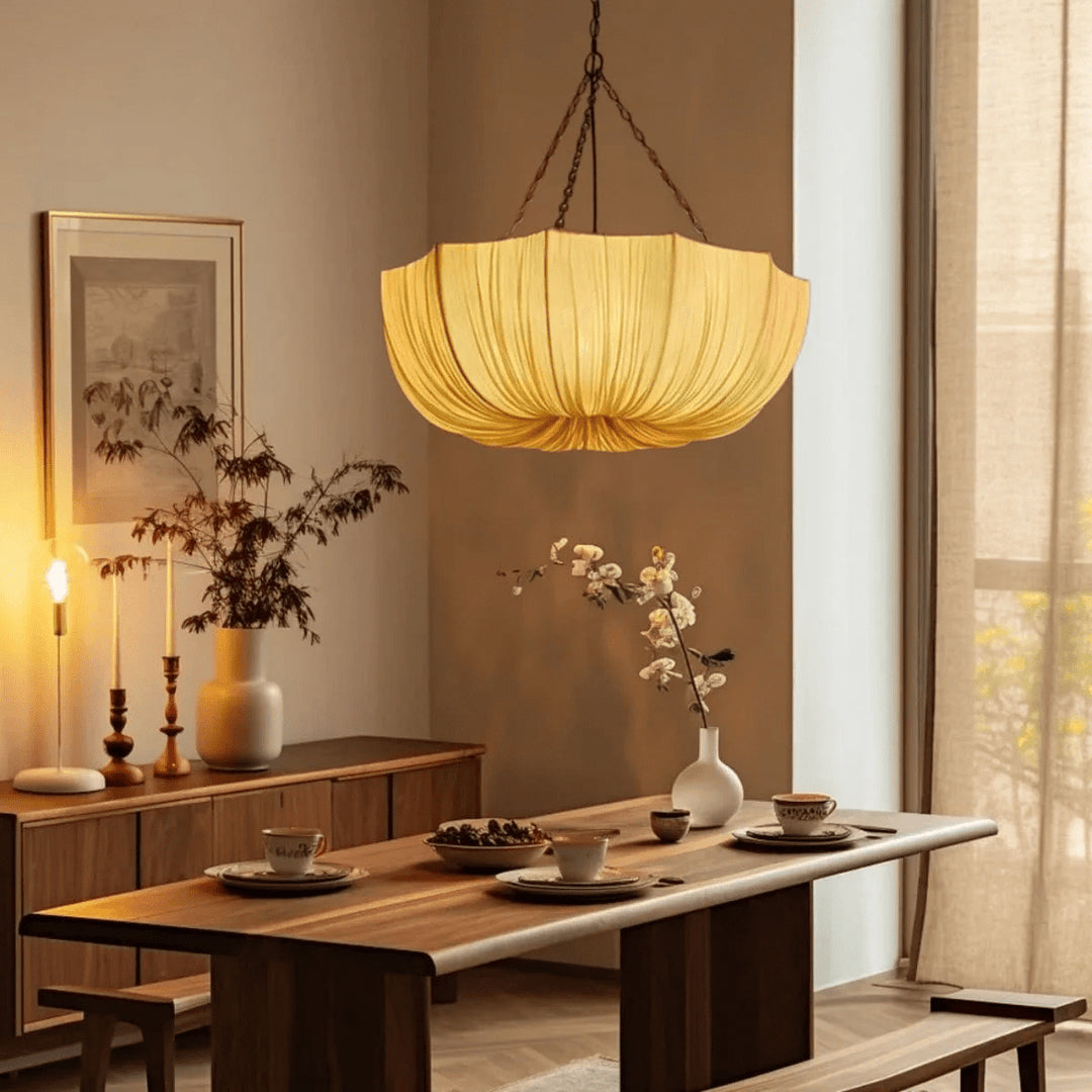 Pendant Light Fabric Bowl Shade 15.7 in Adjustable Dining Room Kitchen Island Hanging Lamp Soft Ambient Lighting | Thomler