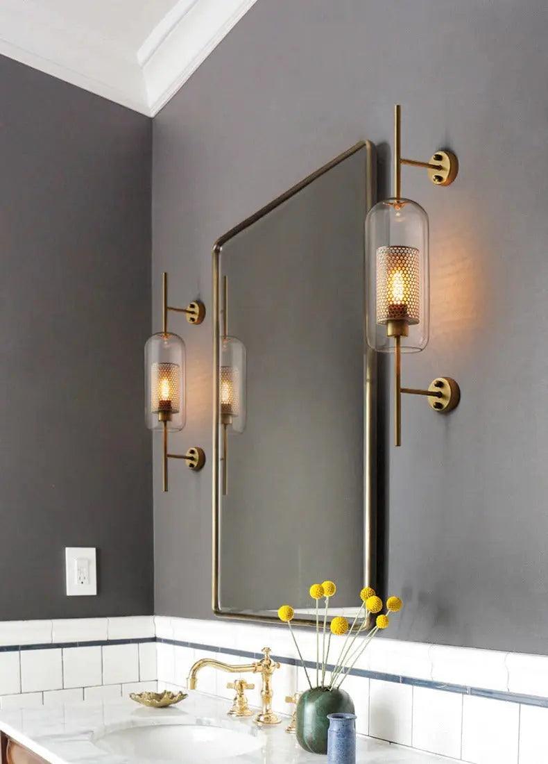Glass Wall Sconce Light Fixture Gold Chrome Finish for Bathroom Bedroom Living Room Entryway Hallway Modern Minimalist Lighting | Thomler