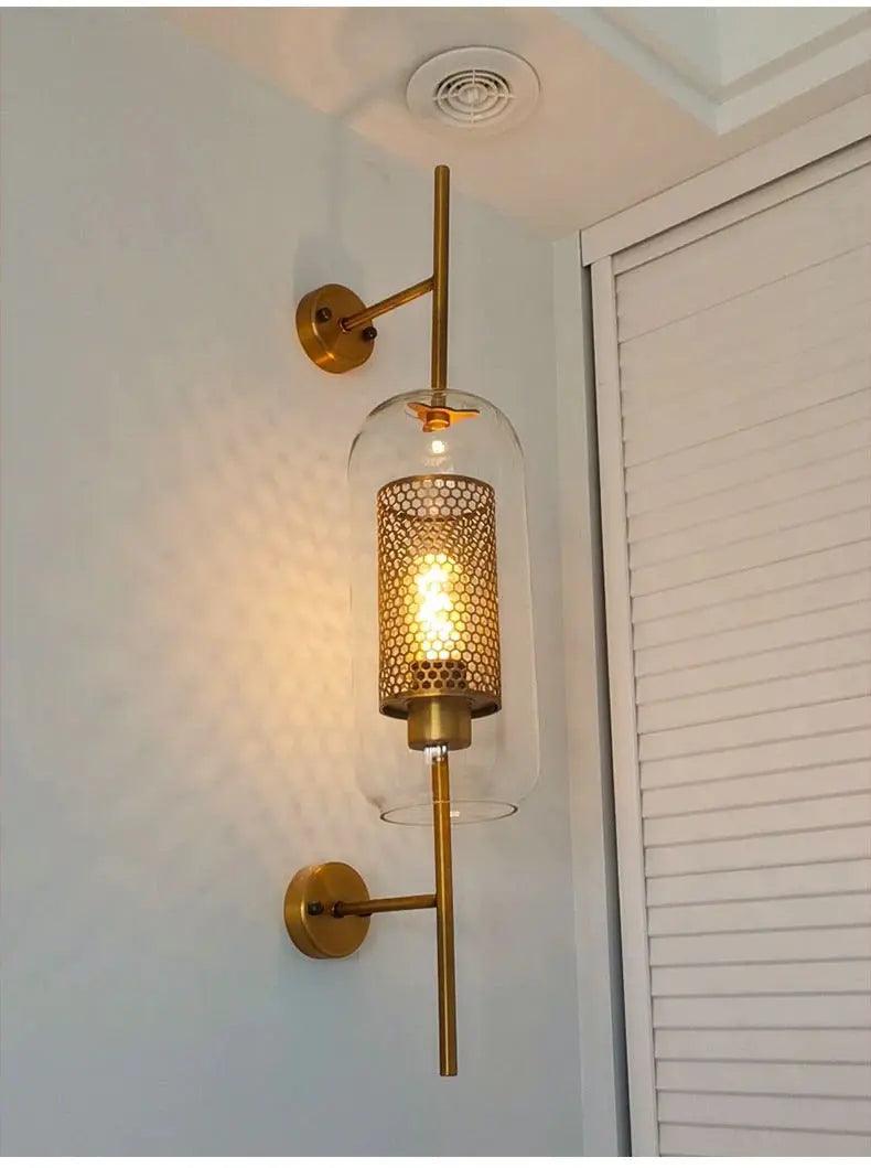 Glass Wall Sconce Light Fixture Gold Chrome Finish for Bathroom Bedroom Living Room Entryway Hallway Modern Minimalist Lighting | Thomler