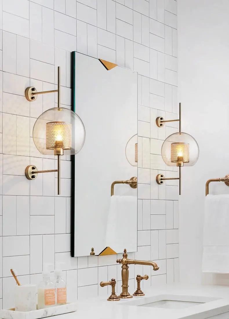 Glass Wall Sconce Light Fixture Gold Chrome Finish for Bathroom Bedroom Living Room Entryway Hallway Modern Minimalist Lighting | Thomler