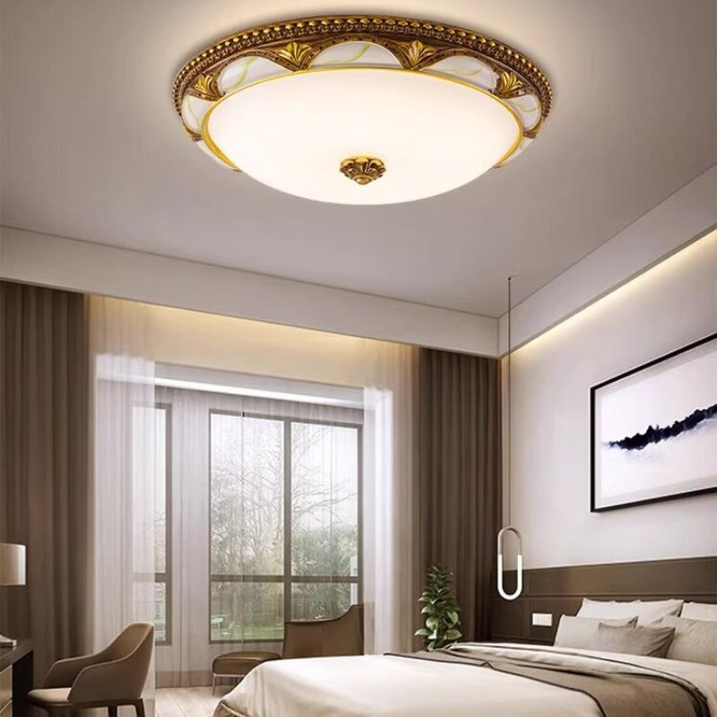 Ceiling Lamp Resin Glass 15.0–20.0 m² Vintage Brass Bedroom Hallway LED Flush Mount Light Fixture Three Colour Modes | Thomler