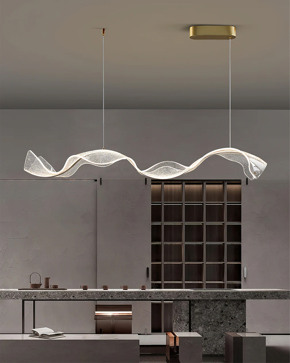 Chandelier Acrylic Integrated LED 39.4 in Adjustable Indoor Ceiling Light Linear Modern Hanging Lamp | Thomler