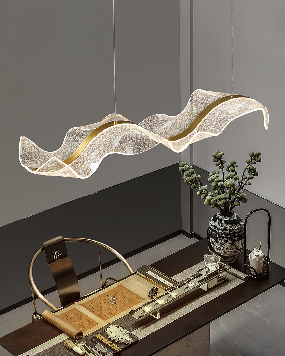 Chandelier Acrylic Integrated LED 39.4 in Adjustable Indoor Ceiling Light Linear Modern Hanging Lamp | Thomler