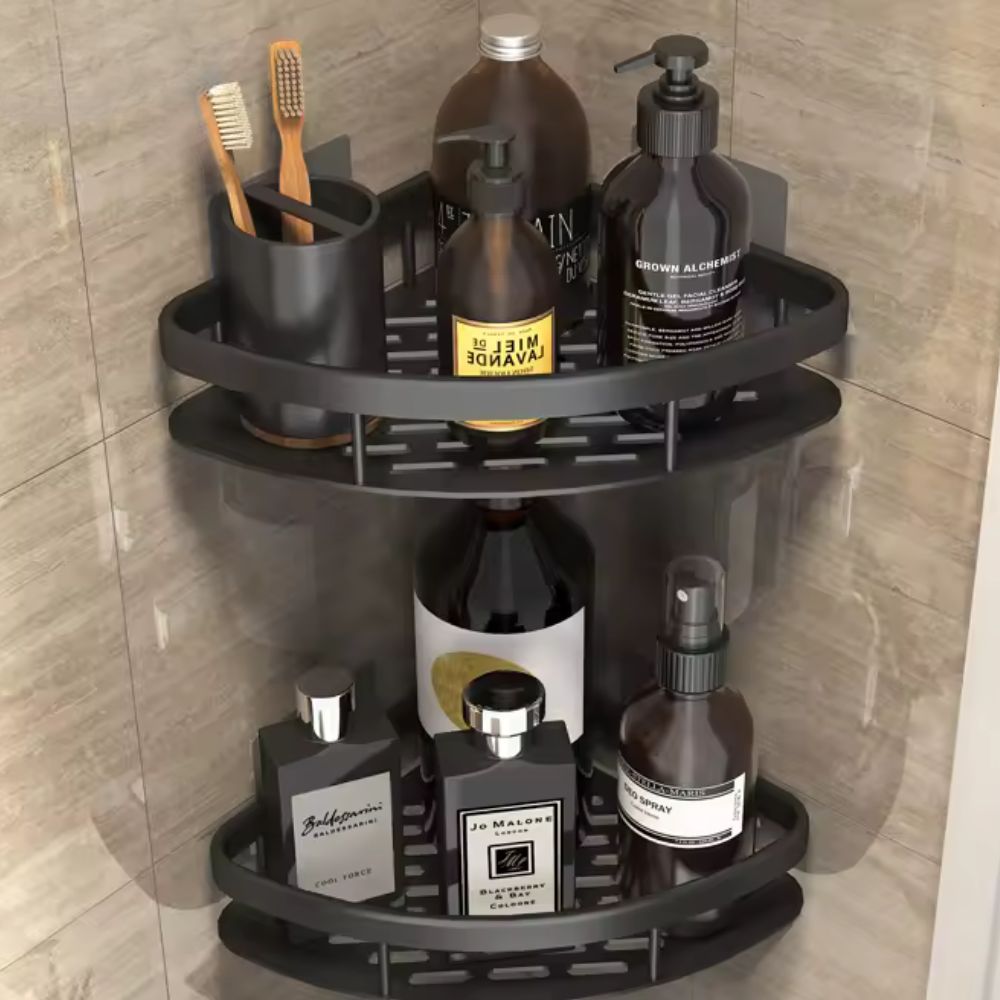 Wall-Mounted Bathroom Storage Rack with Hook, Aluminum Shower Organizer Caddy, Rustproof No-Drill Shelf for Shampoo & Soap, Single or | Thomler