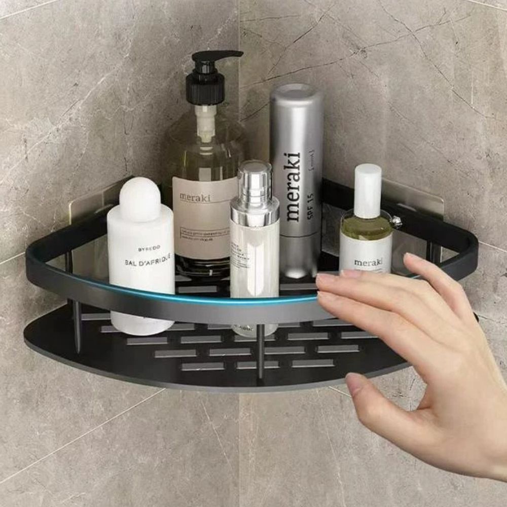 Wall-Mounted Bathroom Storage Rack with Hook, Aluminum Shower Organizer Caddy, Rustproof No-Drill Shelf for Shampoo & Soap, Single or | Thomler
