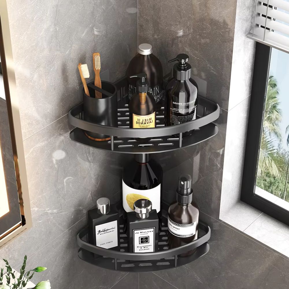 Wall-Mounted Bathroom Storage Rack with Hook, Aluminum Shower Organizer Caddy, Rustproof No-Drill Shelf for Shampoo & Soap, Single or | Thomler