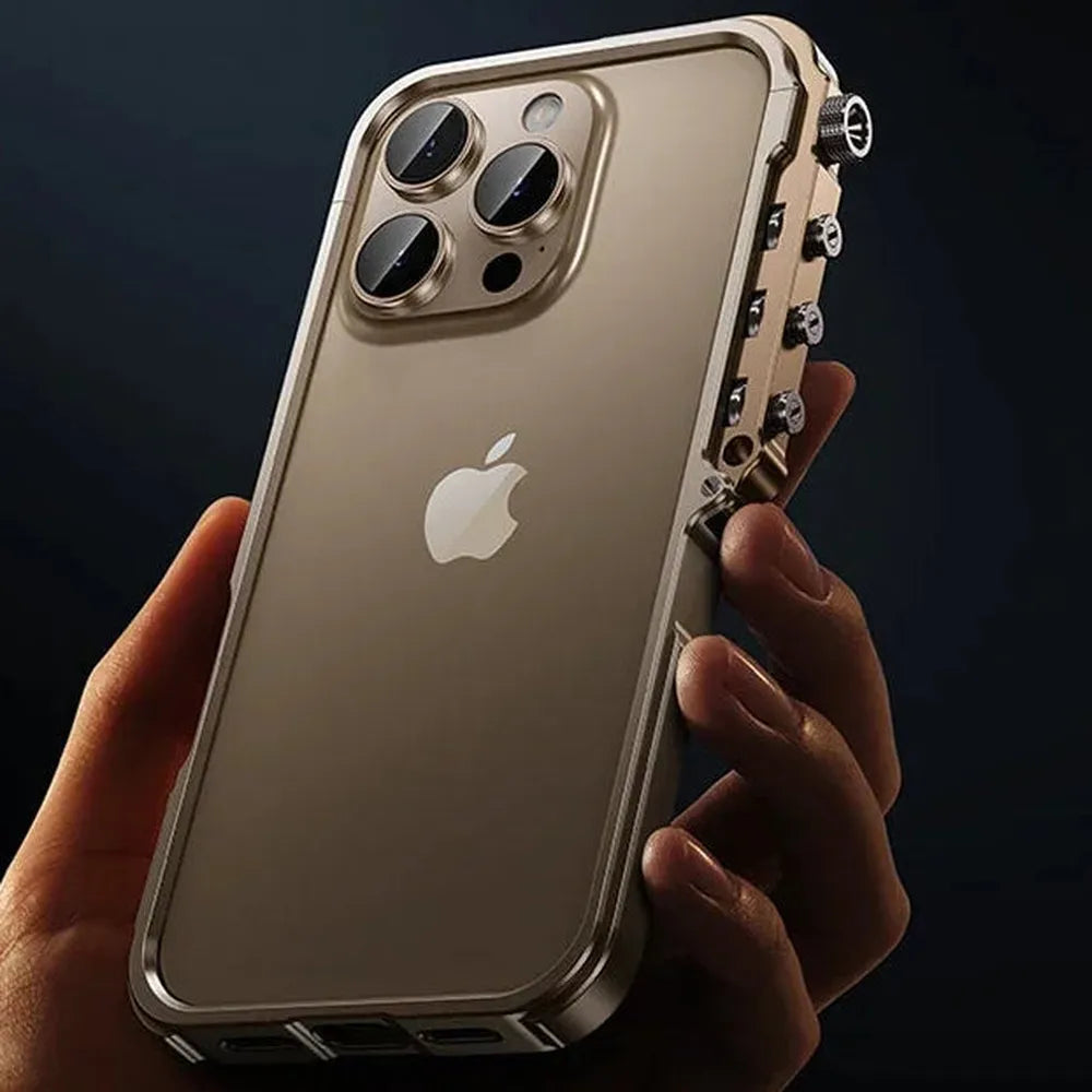 Aluminum Metal Frame Phone Case for iPhone 13-17 Pro Max – Shock Absorbing, Raised Edge Protection, Precision Cutouts – Cosmic Orange & | Thomler