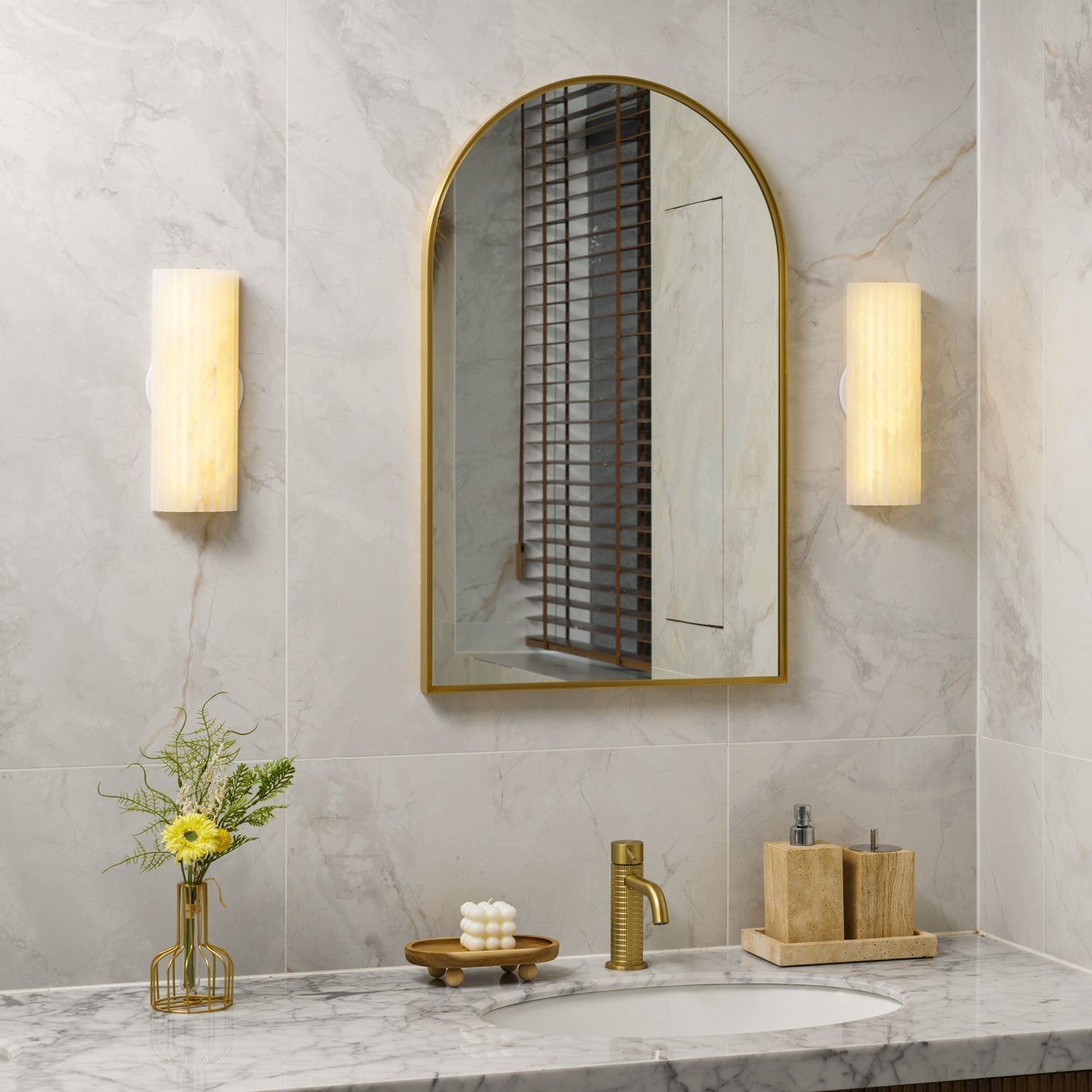Wall Light Alabaster LED 11.8 in Indoor Bathroom Vanity Hallway Sconce Modern Vertical Lighting Fixture | Thomler