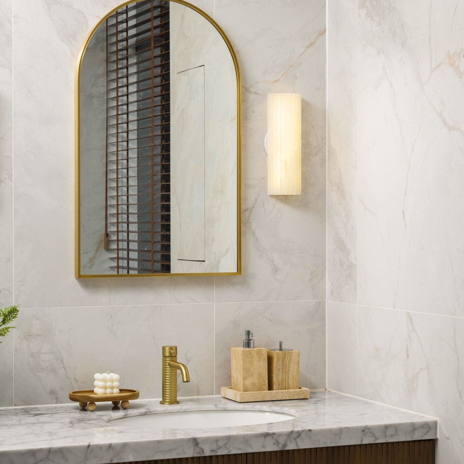 Wall Light Alabaster LED 11.8 in Indoor Bathroom Vanity Hallway Sconce Modern Vertical Lighting Fixture | Thomler