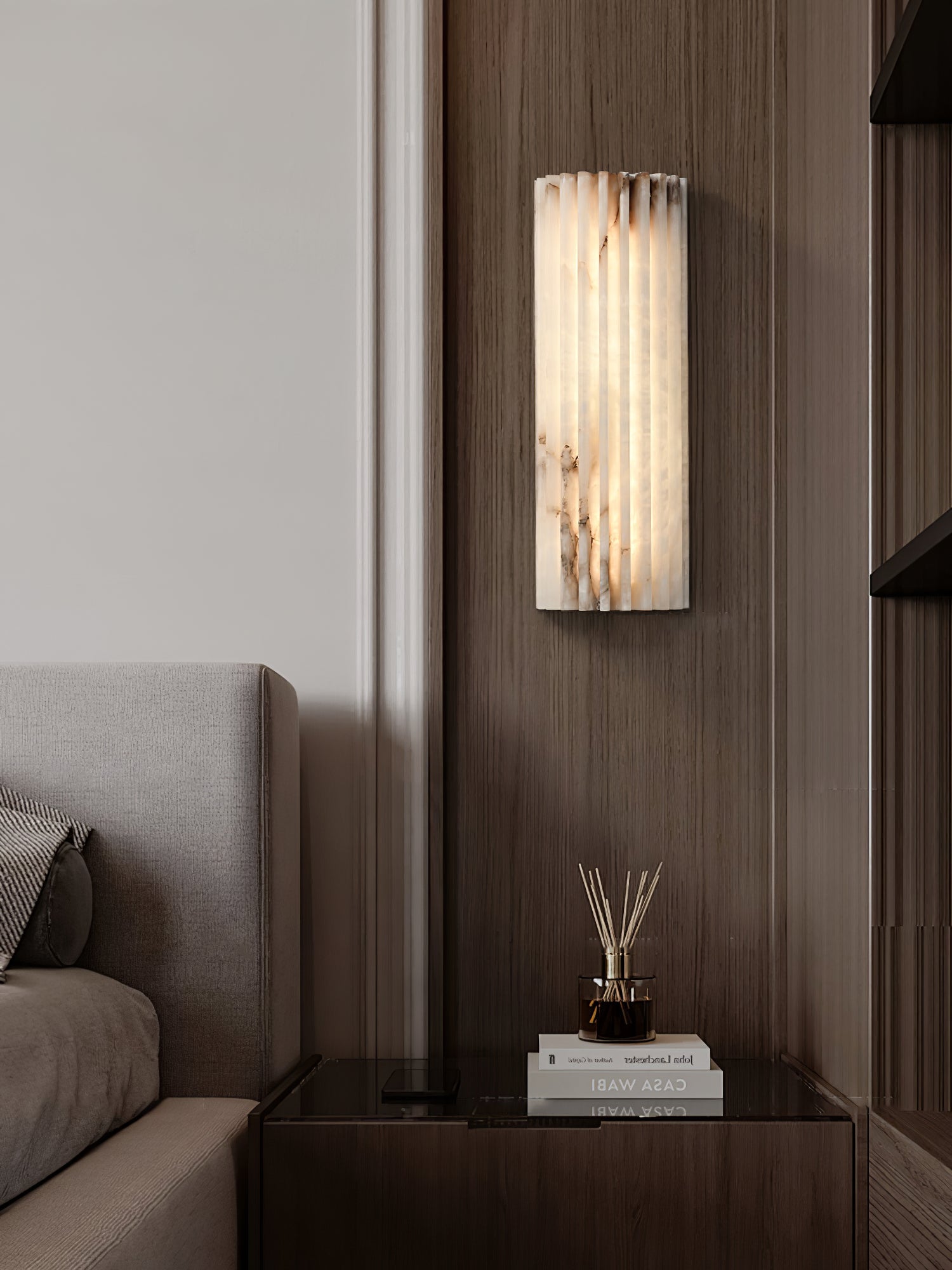 Alabaster Wall Light 11.8 in Integrated LED Indoor Ribbed Sconce Bedroom Hallway Ambient Lighting Fixture | Thomler