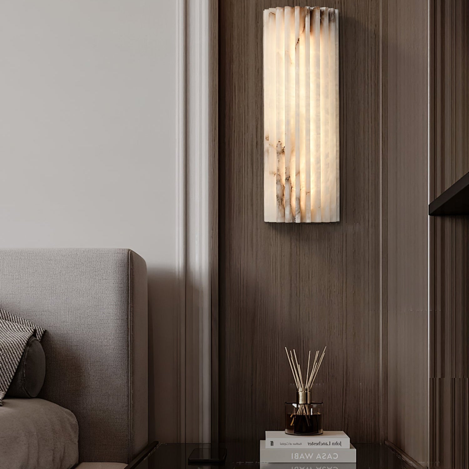 Wall Light Alabaster LED 11.8 in Indoor Bathroom Vanity Hallway Sconce Modern Vertical Lighting Fixture | Thomler