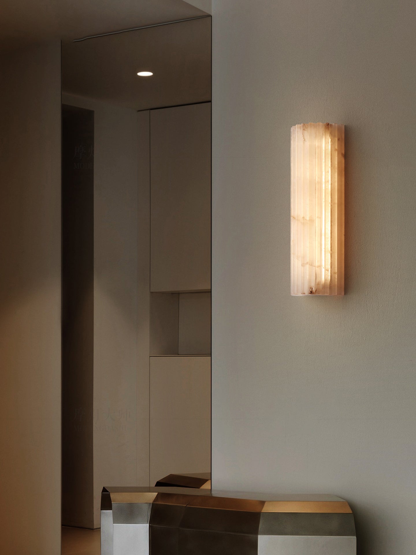 Alabaster Wall Light 11.8 in Integrated LED Indoor Ribbed Sconce Bedroom Hallway Ambient Lighting Fixture | Thomler