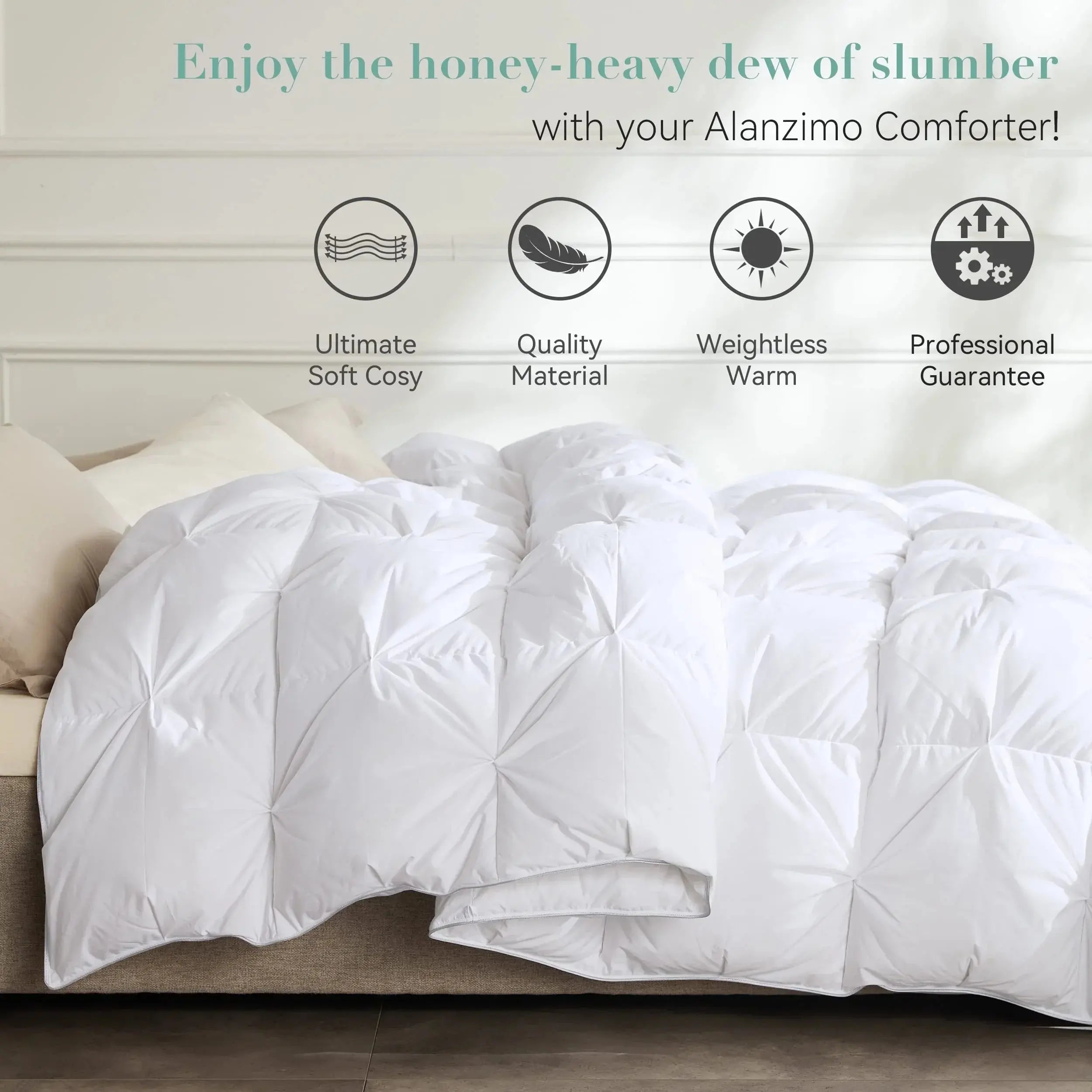 White Goose Down Comforter with Pinch Pleat Design - All-Season Medium Weight Duvet, 750 Fill Power, Breathable Insulation for Year-Round | Thomler