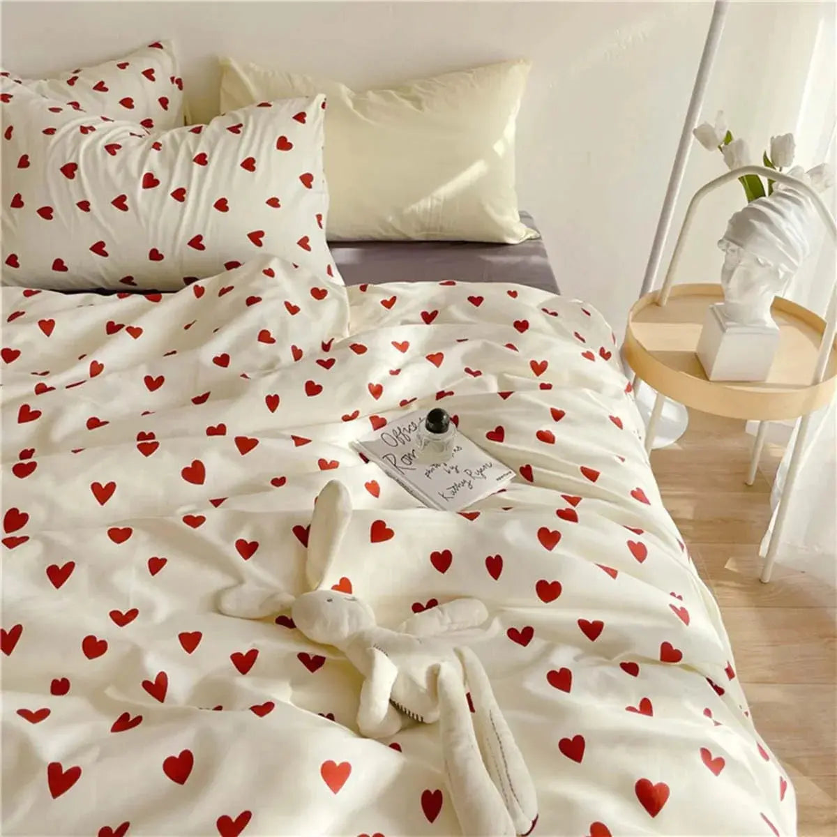 Heart Print Bedding Set – 4-Piece Queen Full Twin Duvet Cover Sheet & Pillowcases Microfiber Soft Lightweight for Kids Adults Bedroom | Thomler
