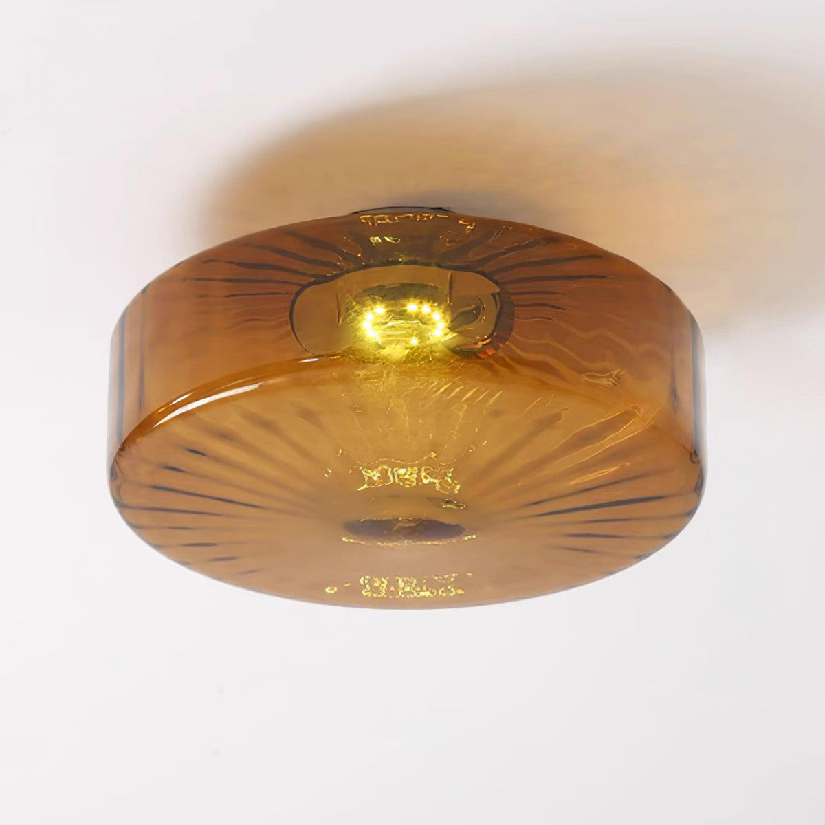 Sunburst Textured Flush Mount Light with Golden Amber Shade for Bedrooms & Hallways | Thomler